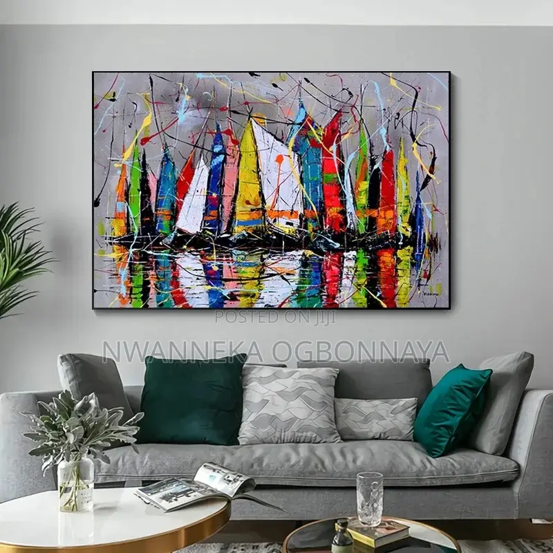 Abstract Oil Painting Graffiti Sailboat Canvas Artwork