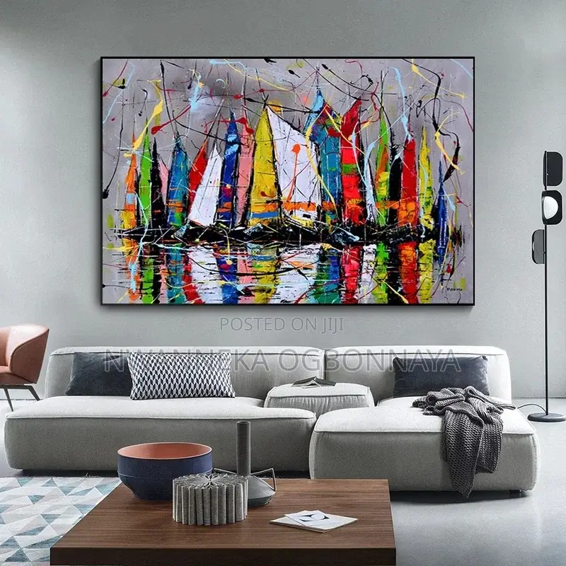 Abstract Oil Painting Graffiti Sailboat Canvas Artwork