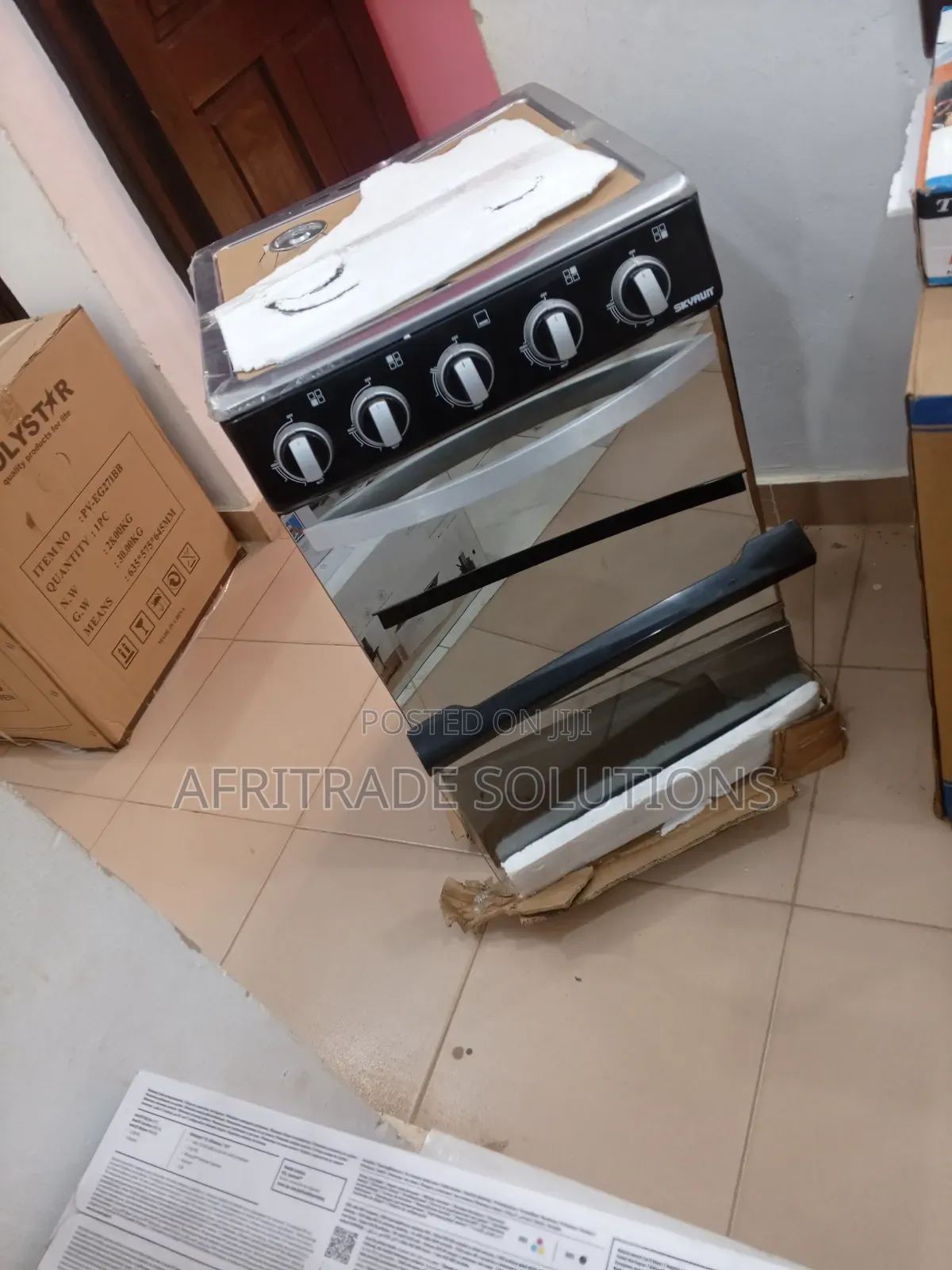 Skyrun Standing 4-Burner Gas Cooker and Oven-Mirror Glass