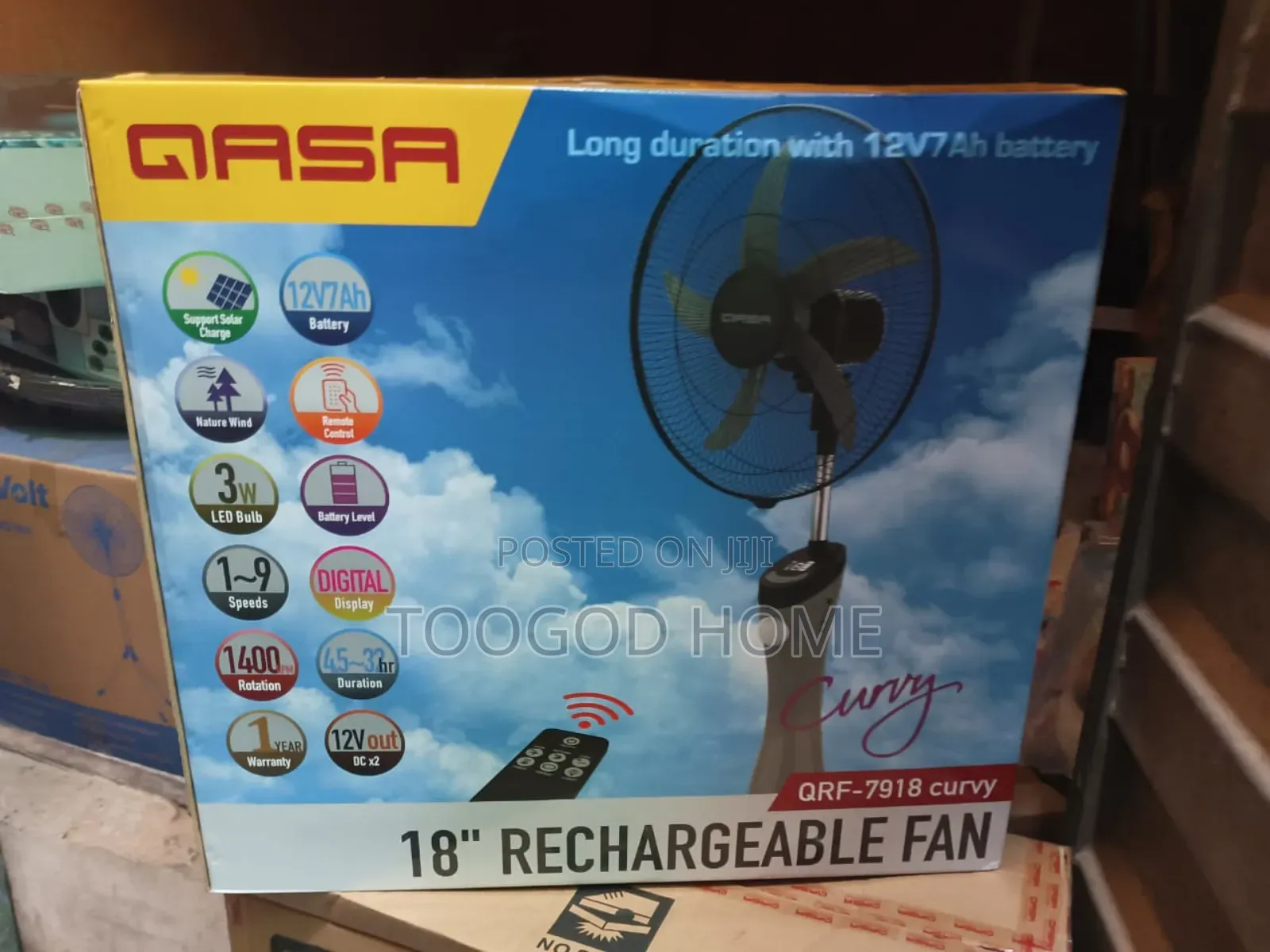 Qasa Rechargeable Fan 18 Inch With Remote