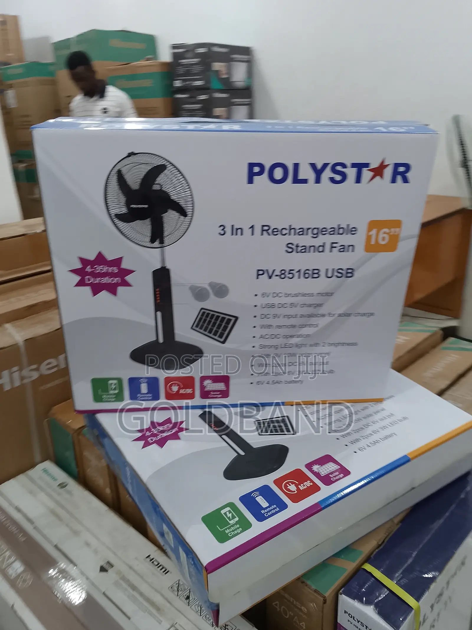 Affordable 3in1 16" Polystar Rechargeable Standing Fan
