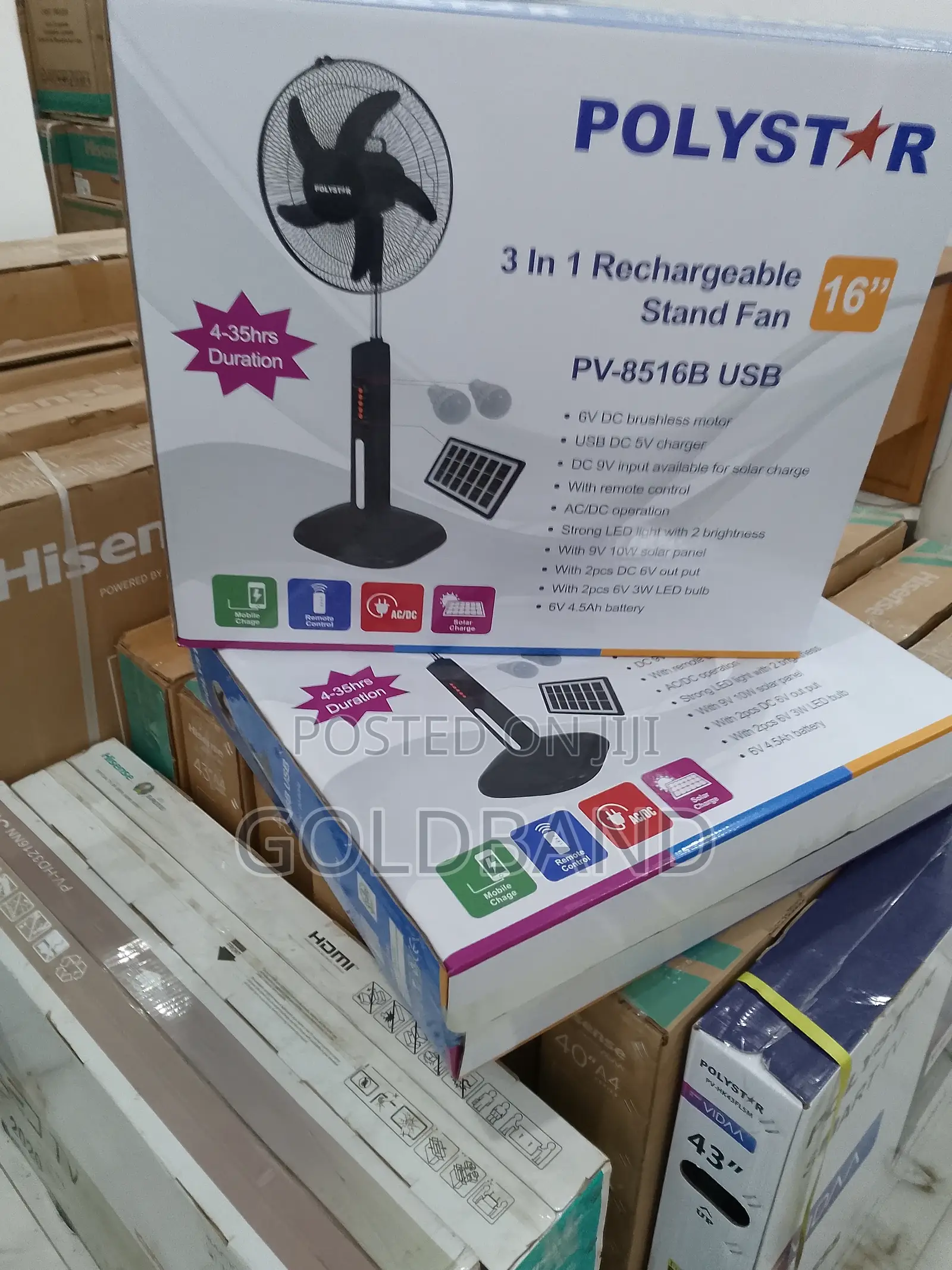 16" Polystar Rechargeable Standing Fan Pv-8516b Available