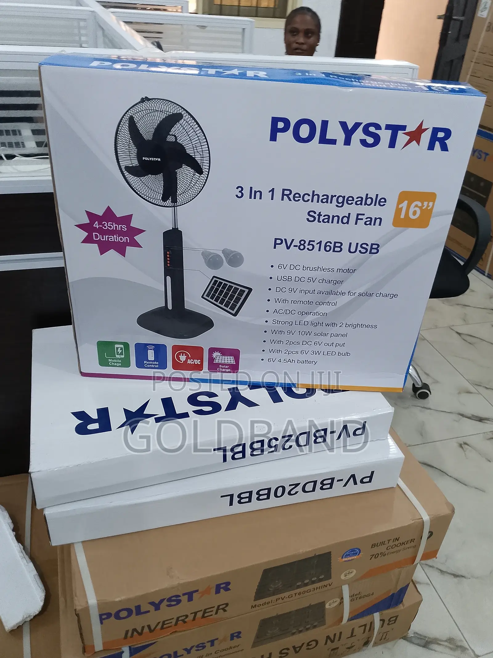 Dependable 16" Polystar Rechargeable Standing Fan Pv-8516b