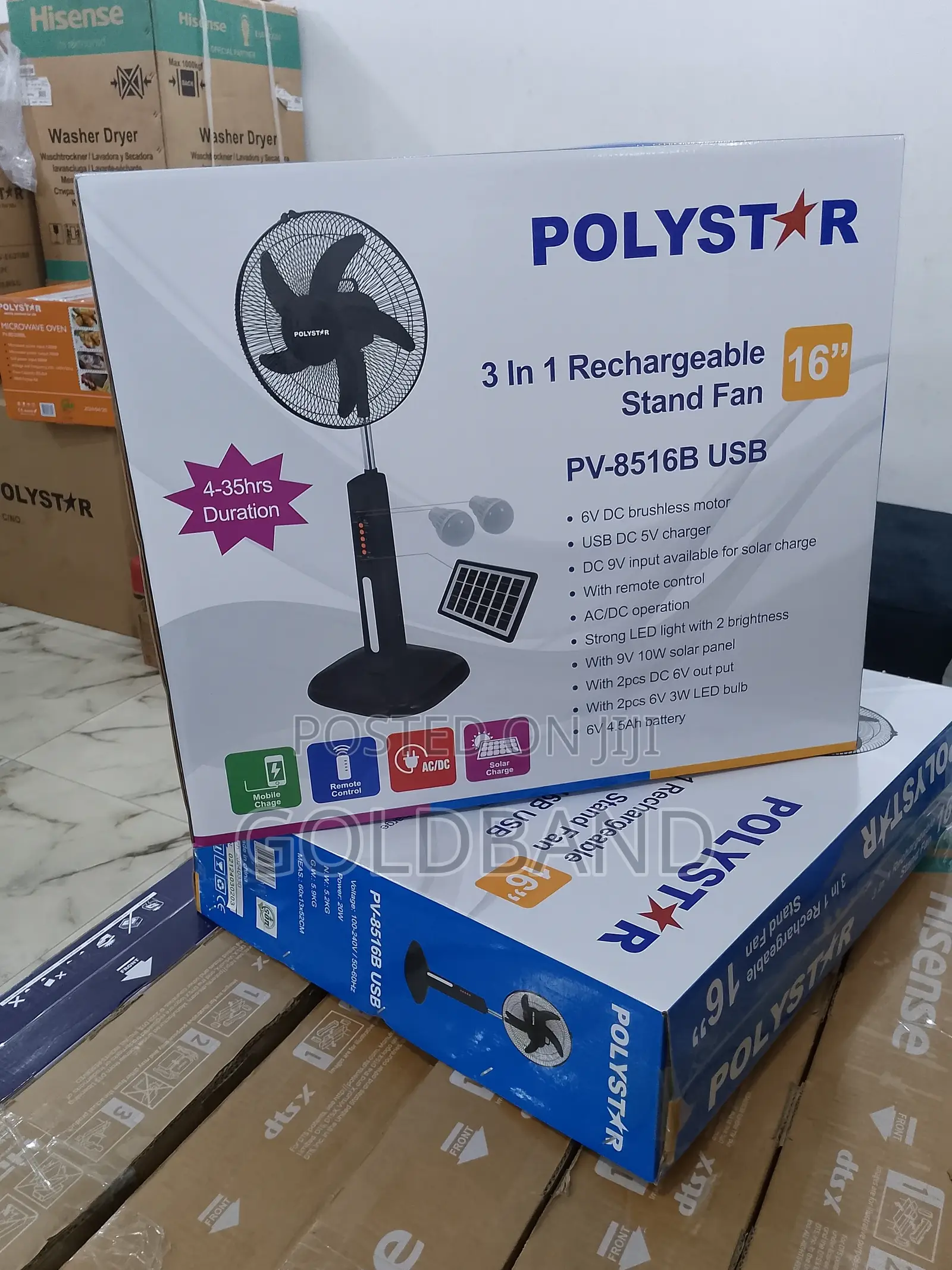 Latest 3in1 16" Polystar Rechargeable Standing Fan Pv-8516b