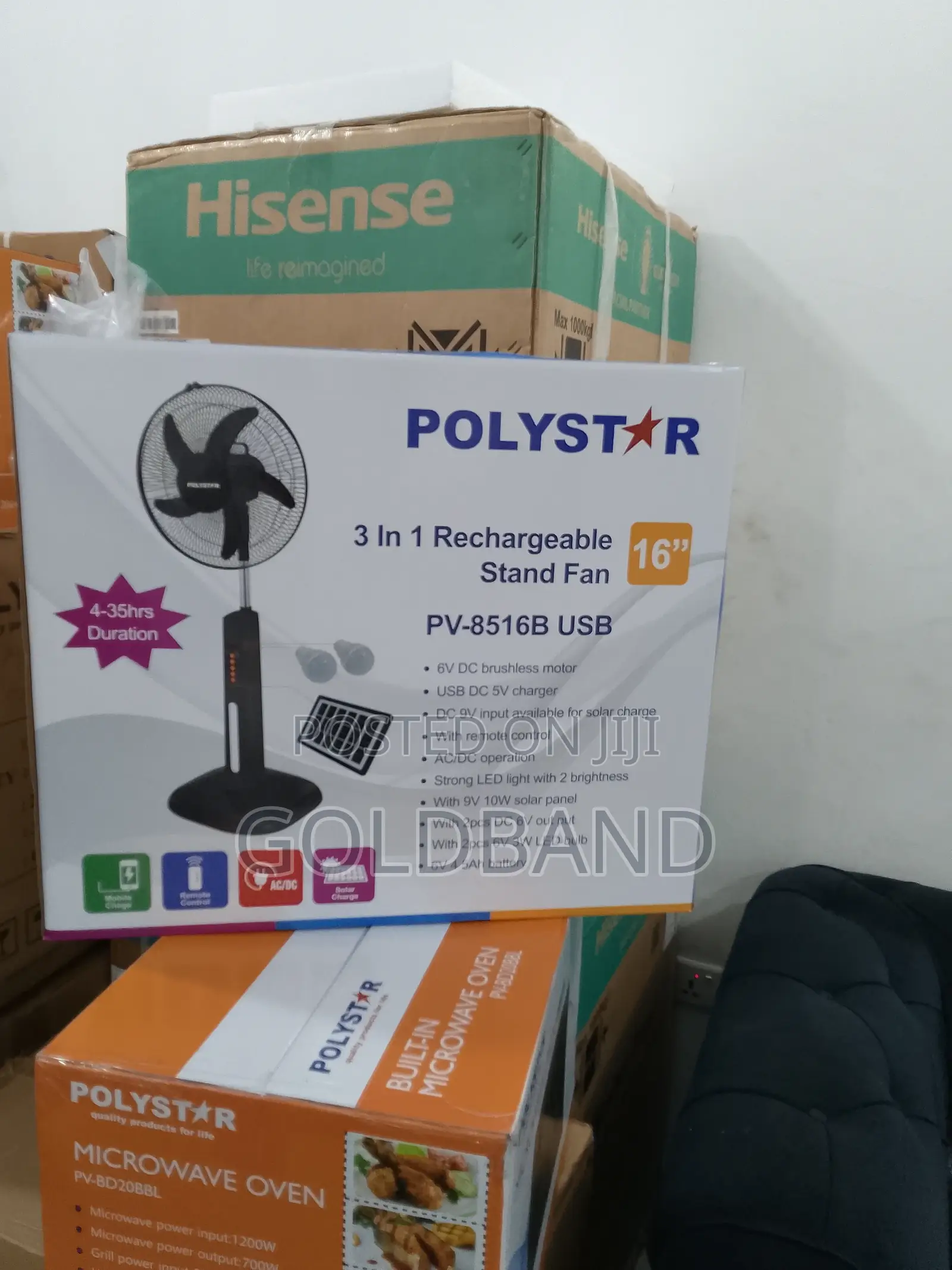 Advance 3in1 16" Polystar Rechargeable Standing Fan Pv-8516b