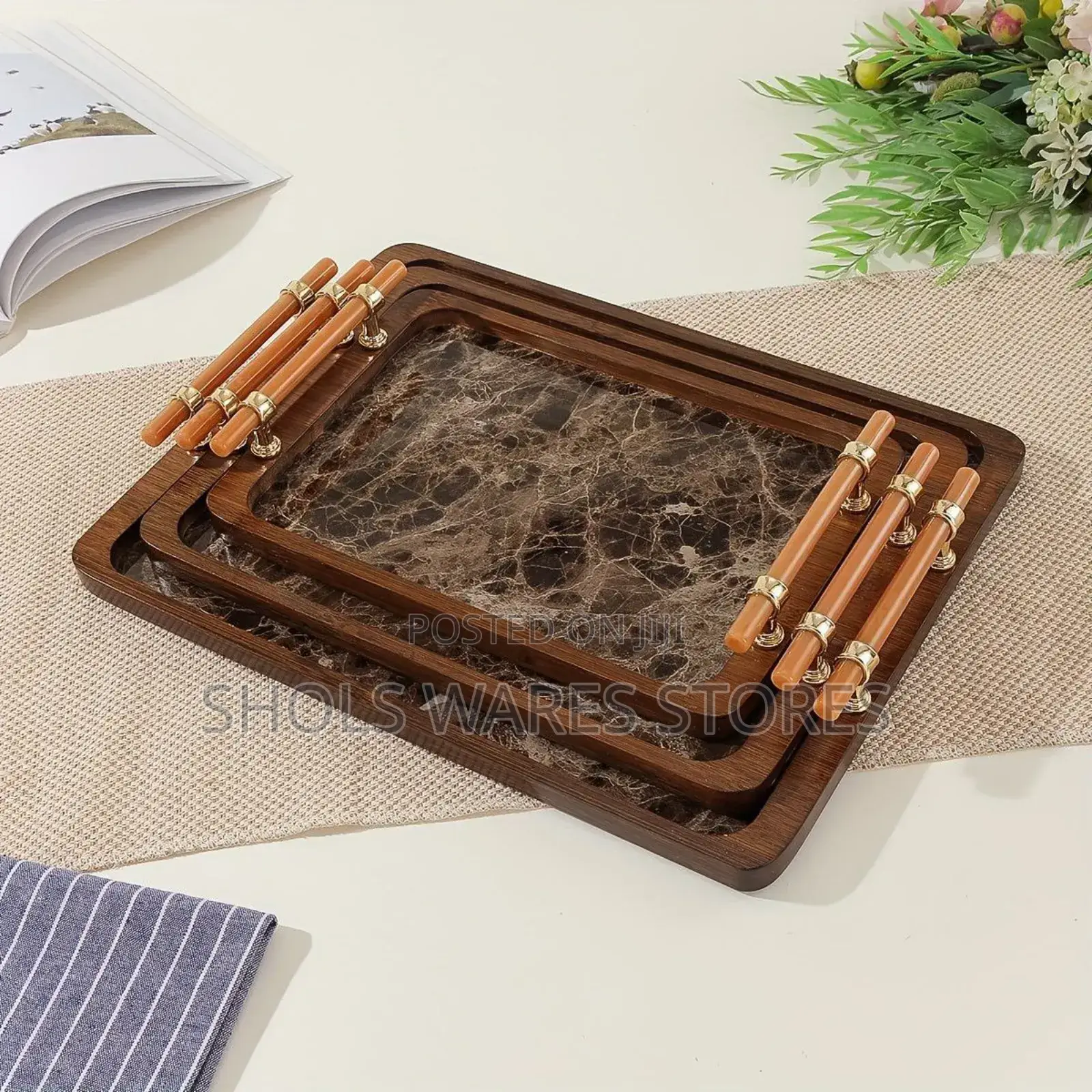 3in1 Marble Bamboo Wooden Tray