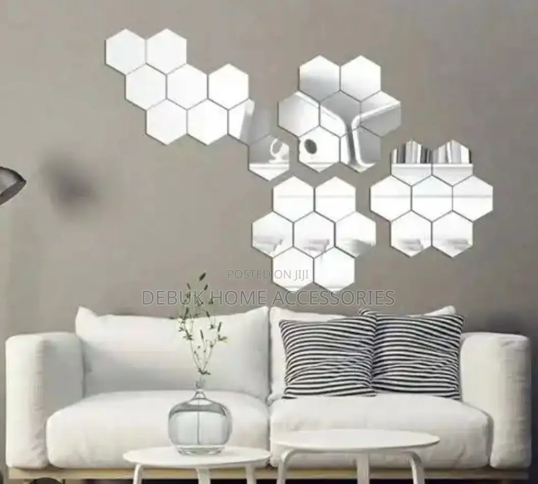 12pcs Hexagon Self Adhesive Mirror