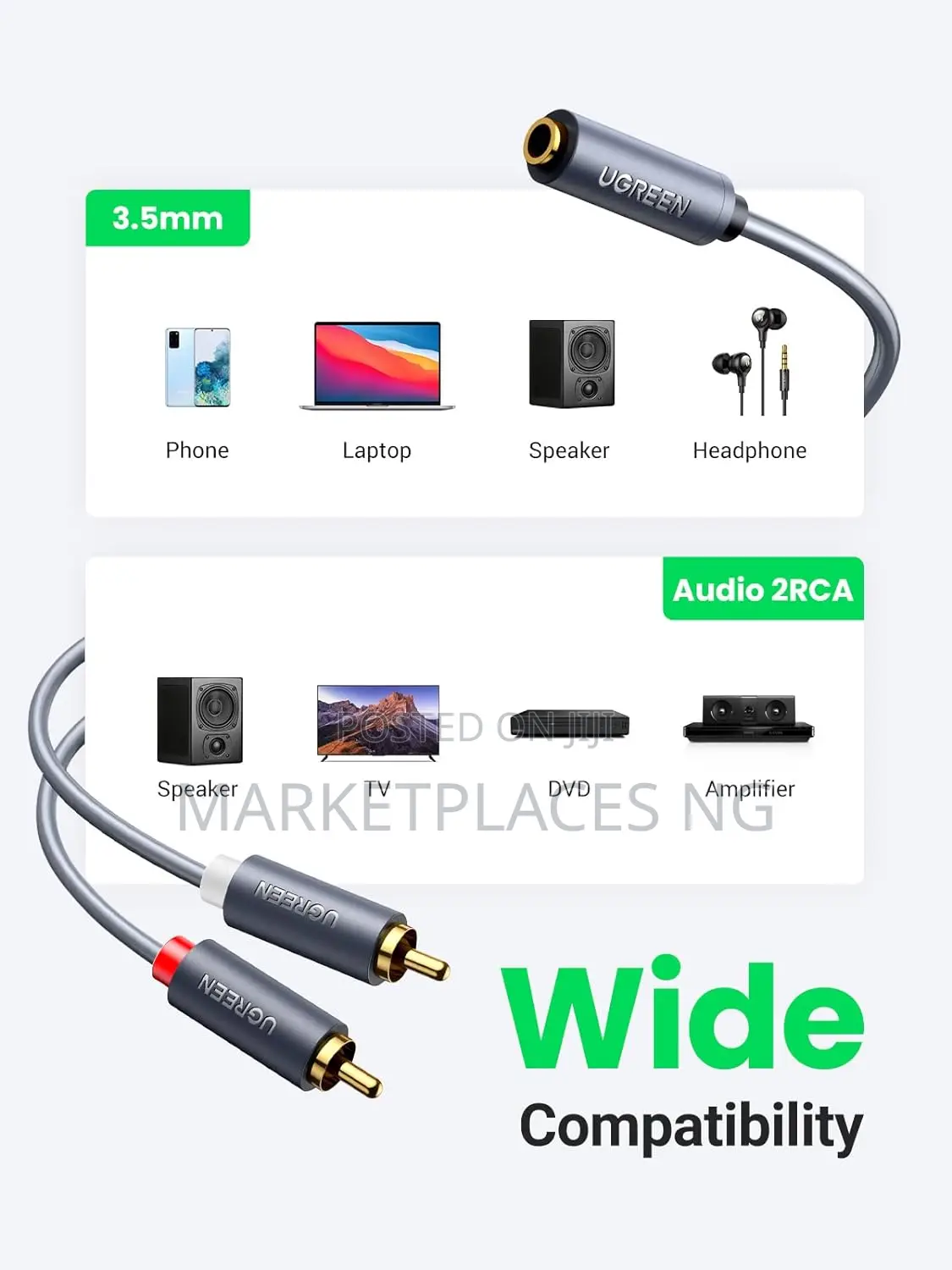 UGREEN 3.5mm to RCA Audio Adapter Cable (0.65 FT)