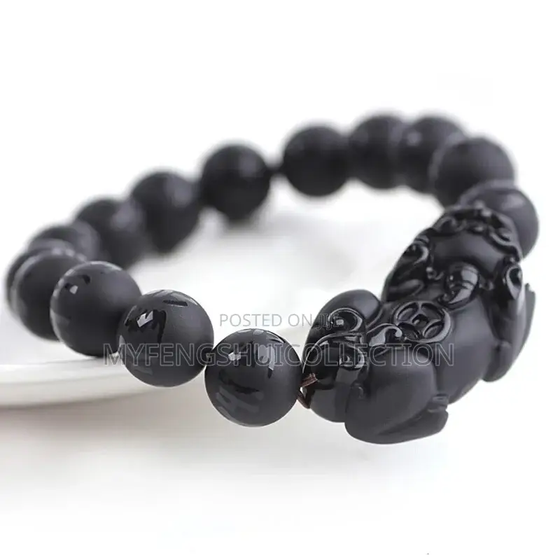 Fortified Real Natural Feng Shui Black Obsidian Wealth Bracelet
