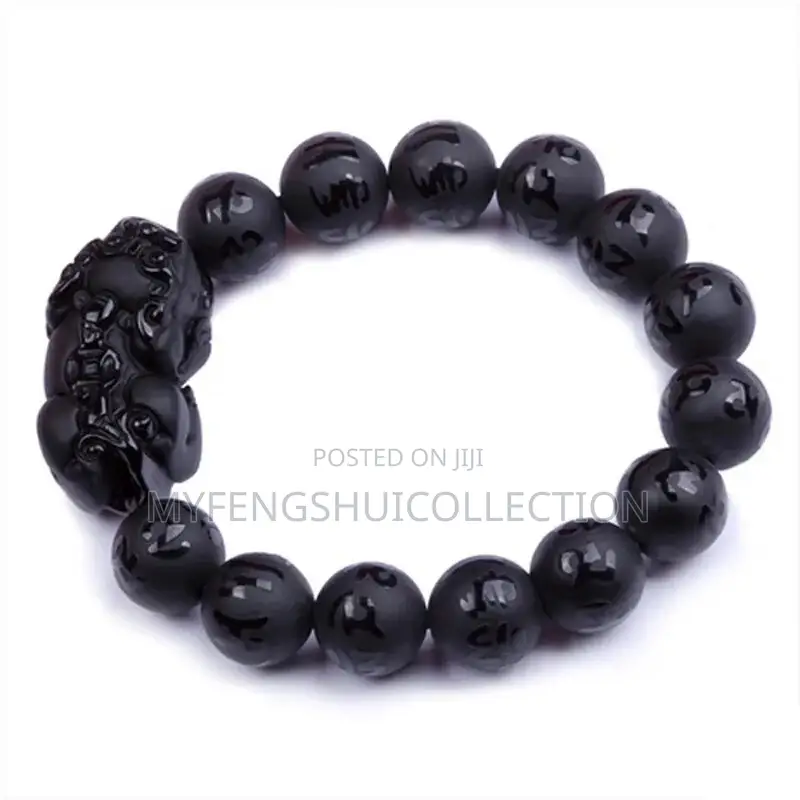Fortified Real Natural Feng Shui Black Obsidian Wealth Bracelet