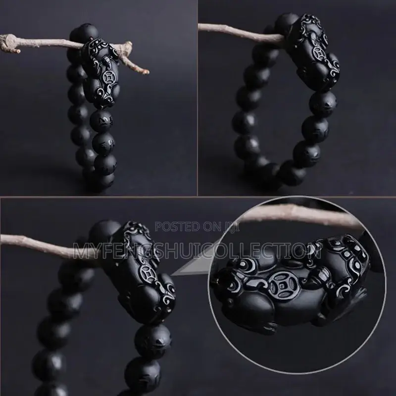 Fortified Real Natural Feng Shui Black Obsidian Wealth Bracelet