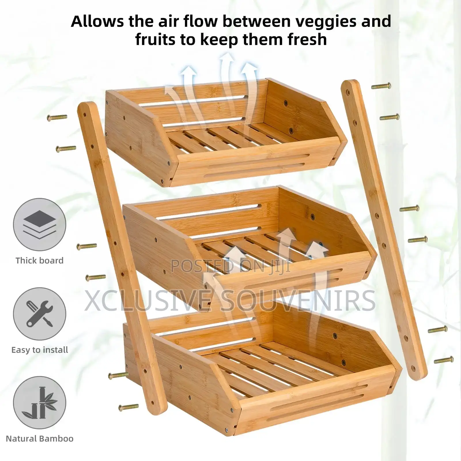 3 Tier Countertop Multipurpose Bamboo Fruit Stand