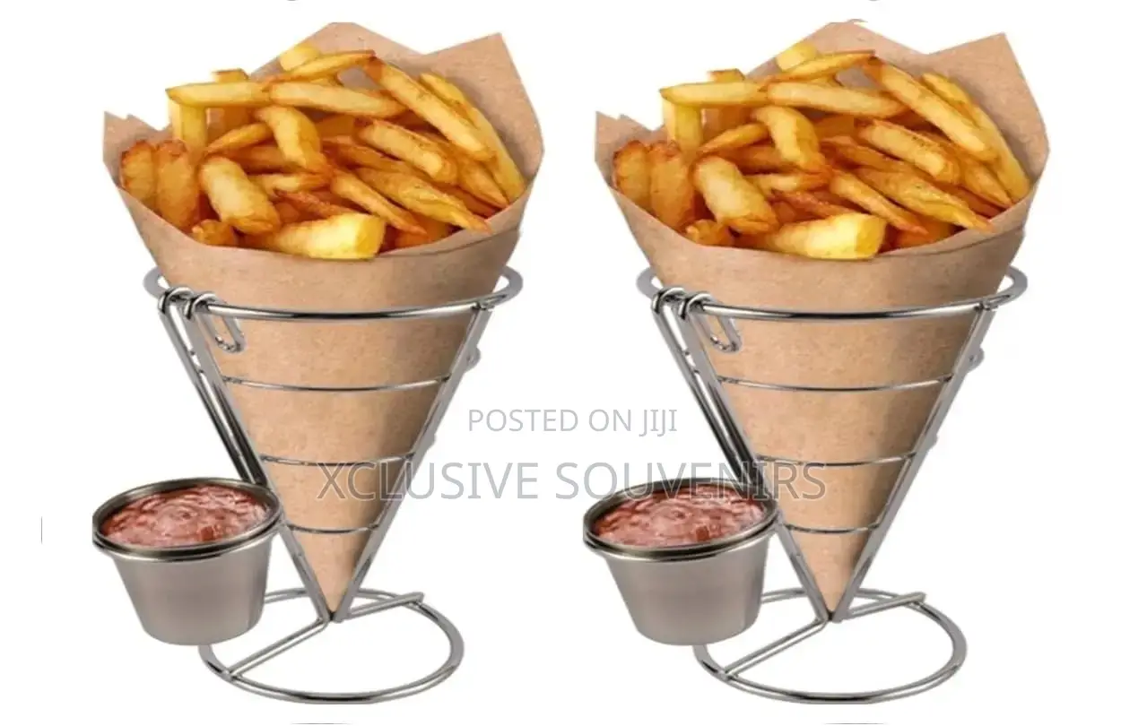 Stainless Steel Spiral Cone Potato Chips and Sauce Holder