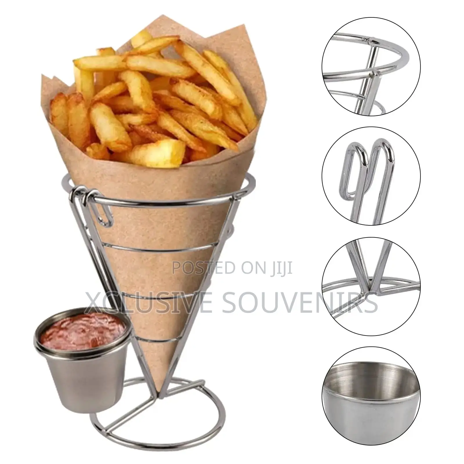 Stainless Steel Spiral Cone Potato Chips and Sauce Holder