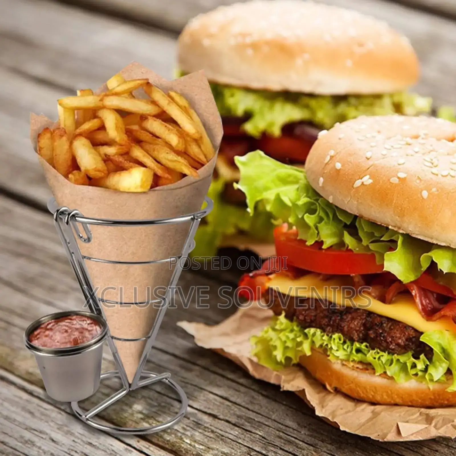 Stainless Steel Spiral Cone Potato Chips and Sauce Holder