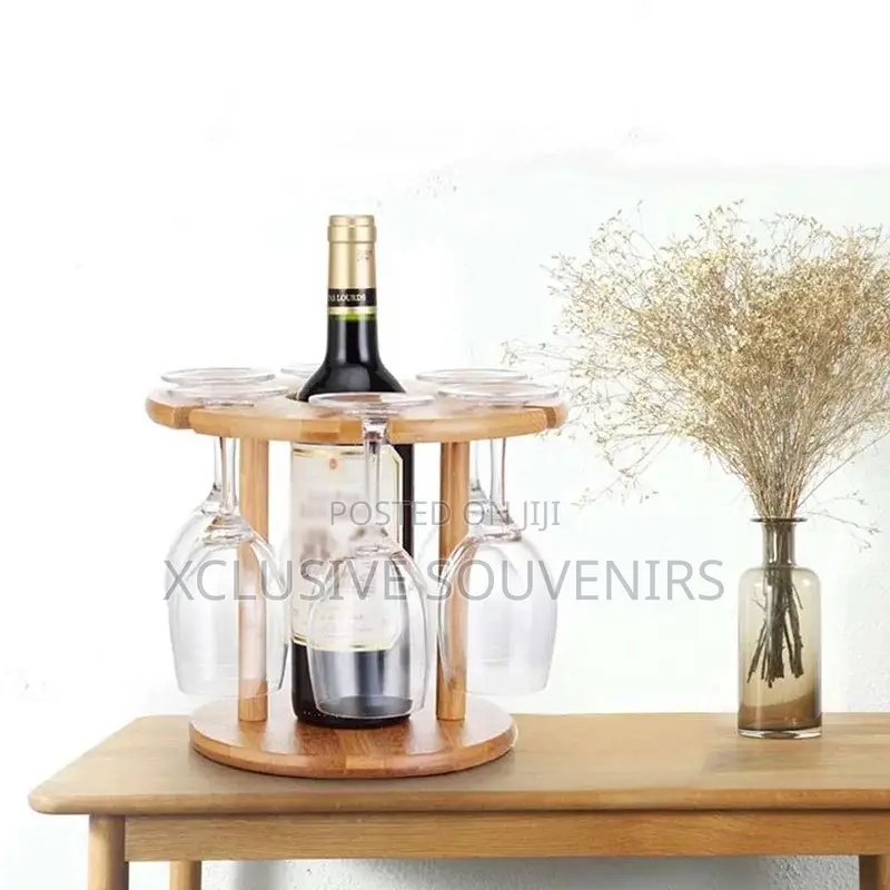 Bamboo Wine Glass Cup Rack and Bottle Stand Organizer