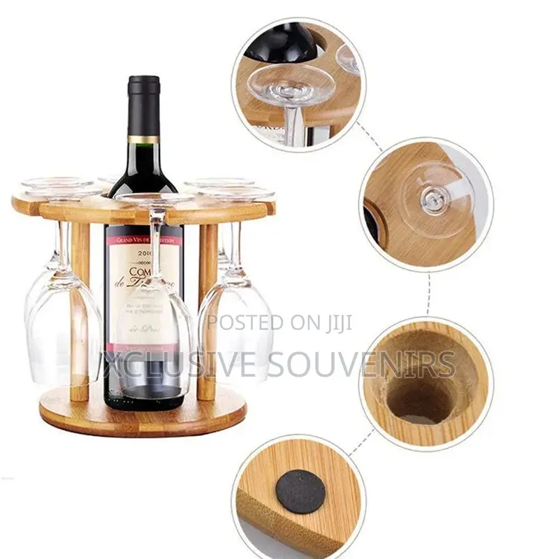 Bamboo Wine Glass Cup Rack and Bottle Stand Organizer