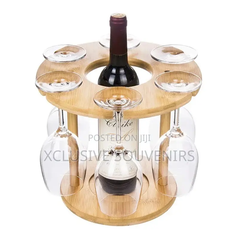 Bamboo Wine Glass Cup Rack and Bottle Stand Organizer