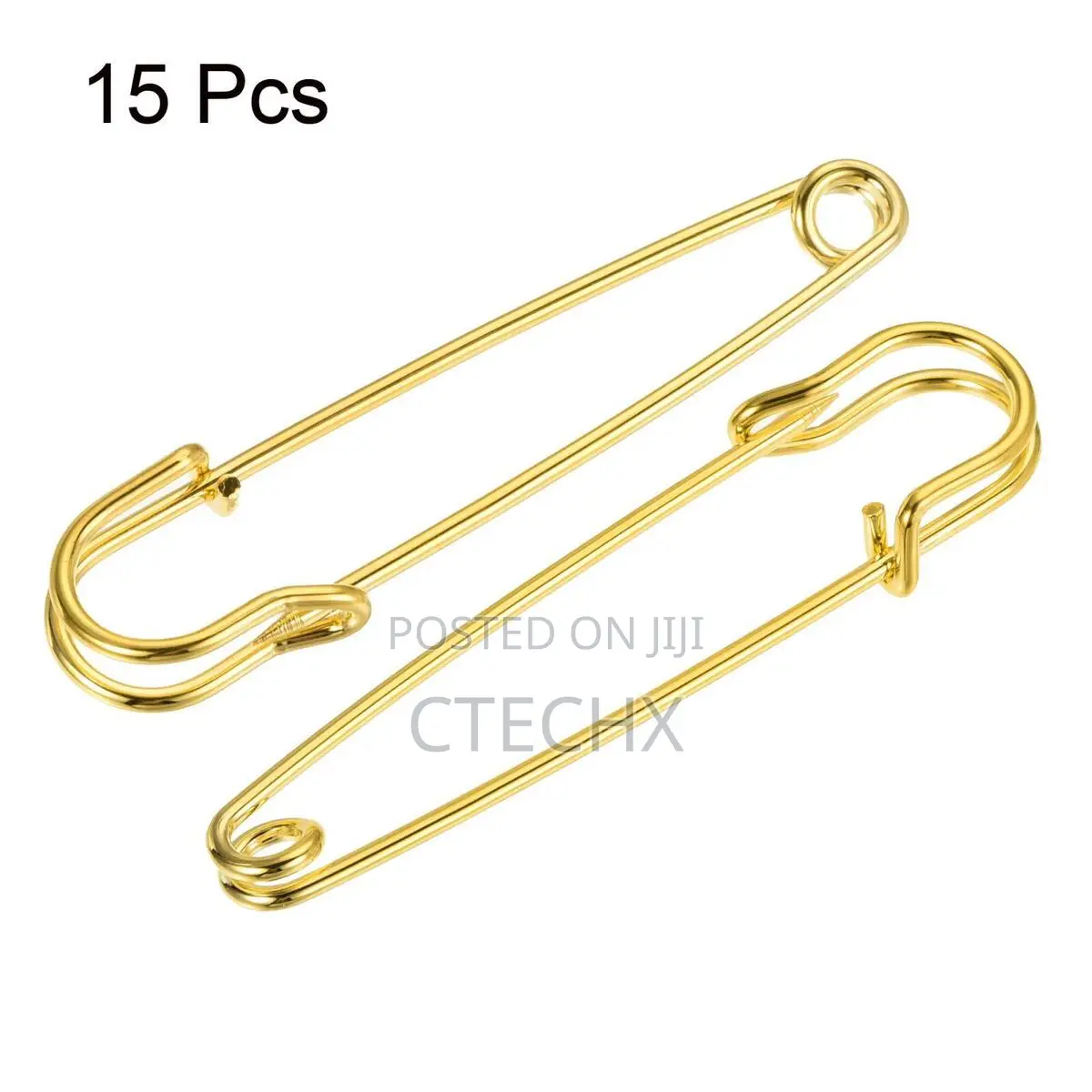 Safety Pins 2.36 Inch for Office Home Gold Tone 15pcs