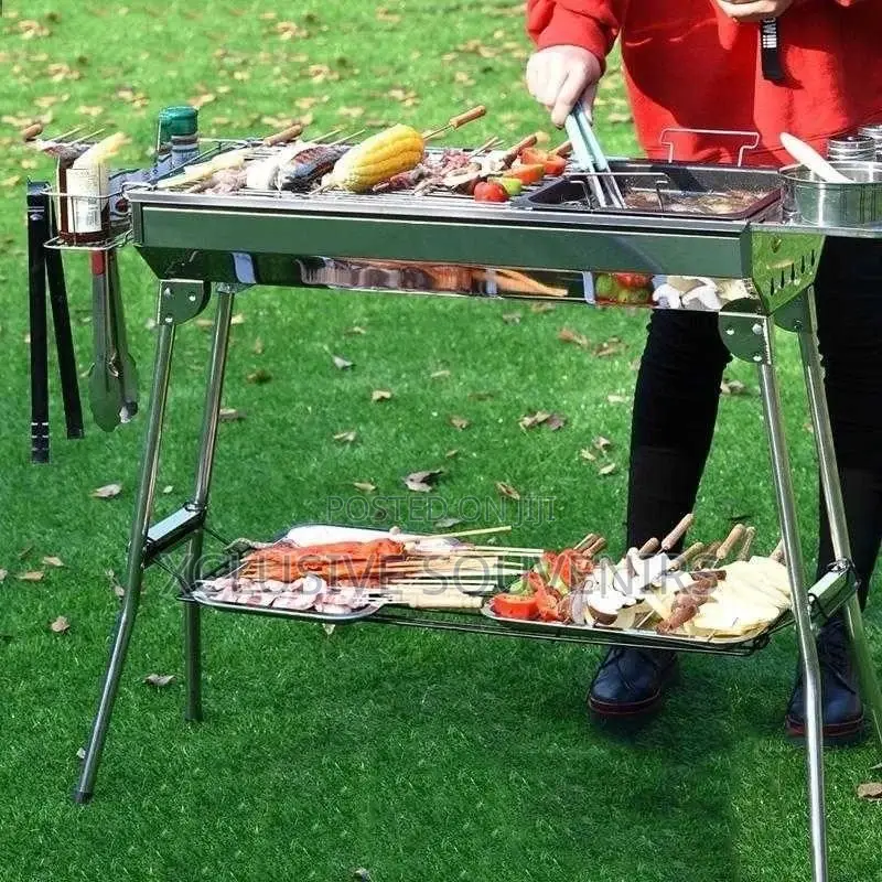 Large Thickened Outdoor Stainless Steel Foldable BBQ Grill