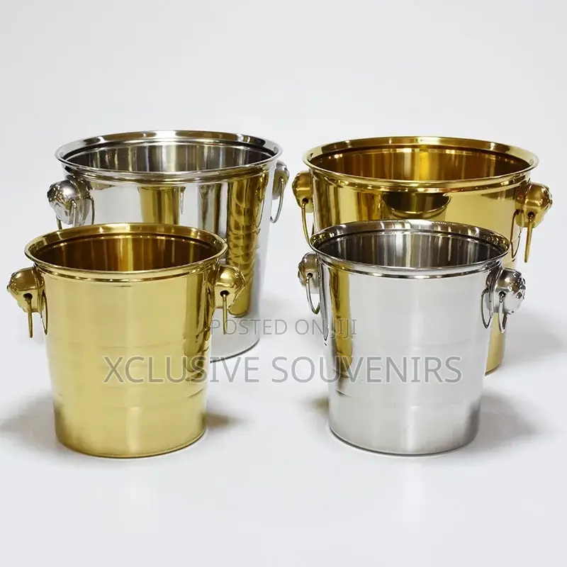 Stainless Steel Champagne Ice Bucket With Knob Ring Handle