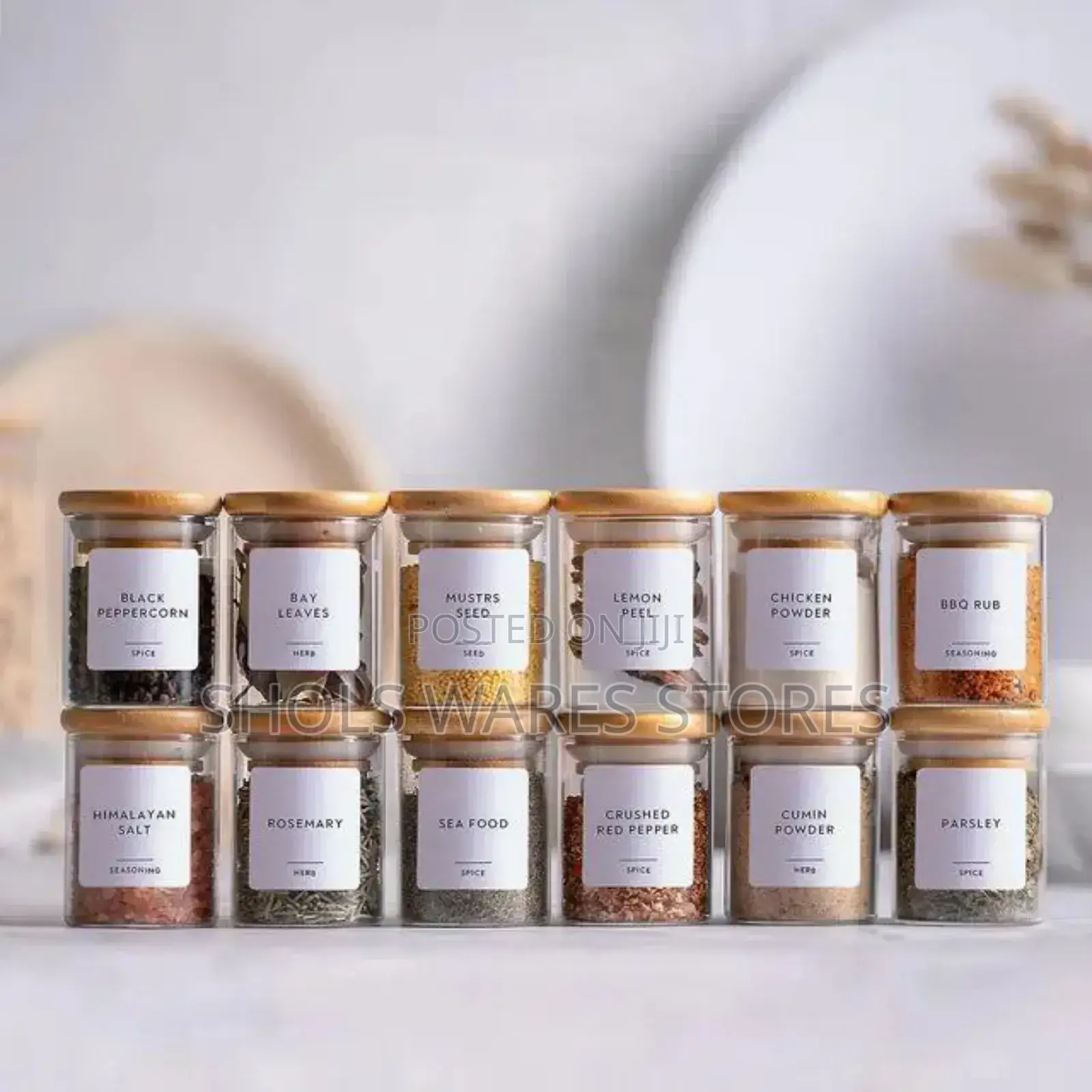 12pcs Glass Spice Jars With Bamboo Lid Sticker and Pen
