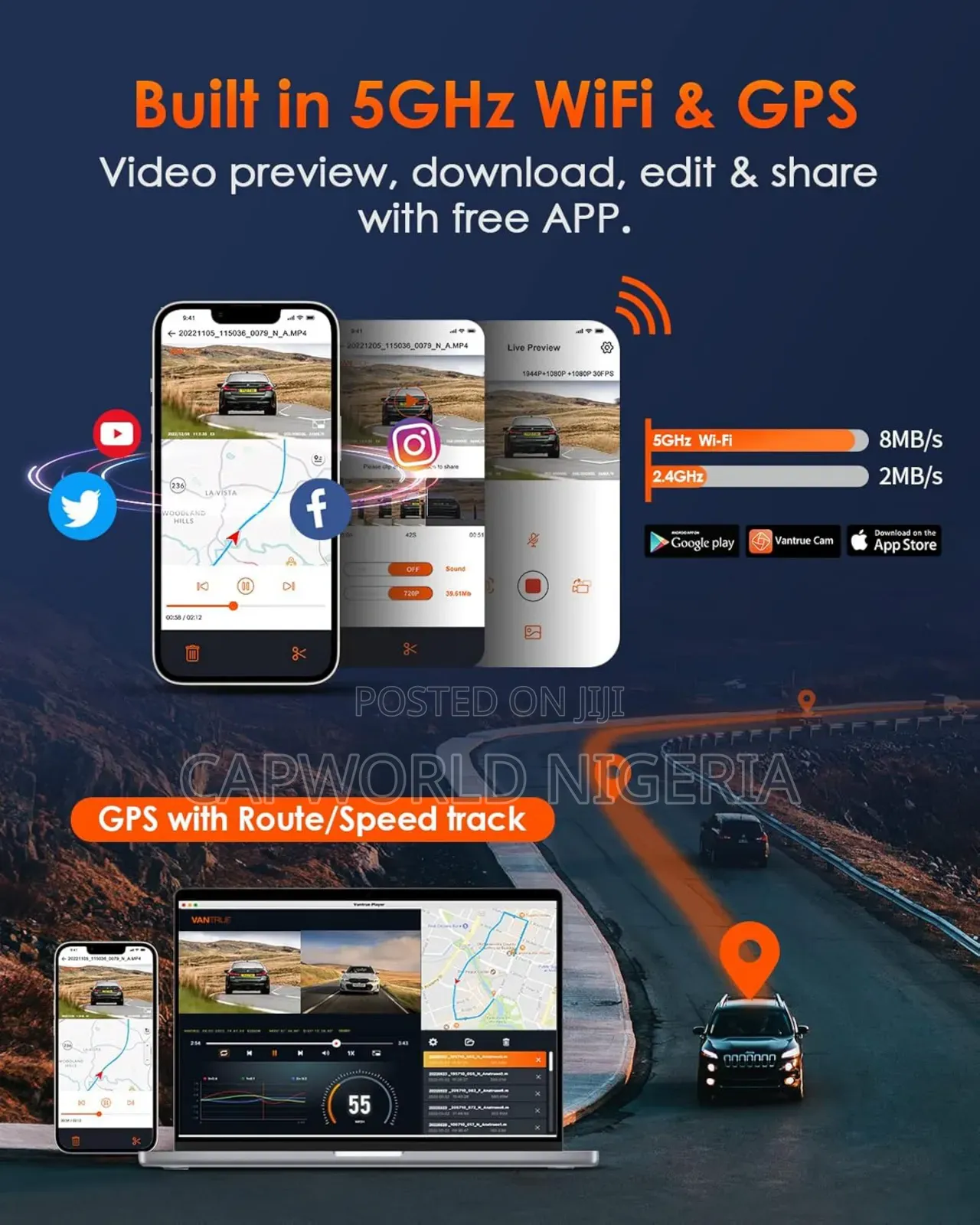 Genuine E3 3 Channel 2. Wifi GPS, Night Vision, Dash Cam