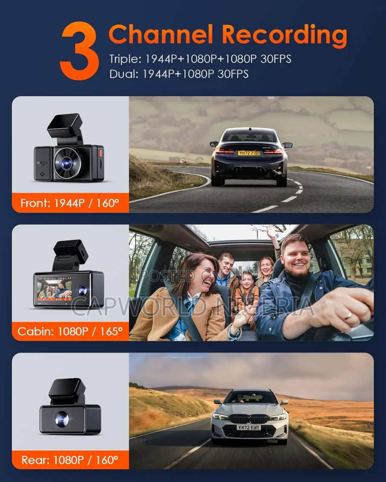 Genuine E3 3 Channel 2. Wifi GPS, Night Vision, Dash Cam