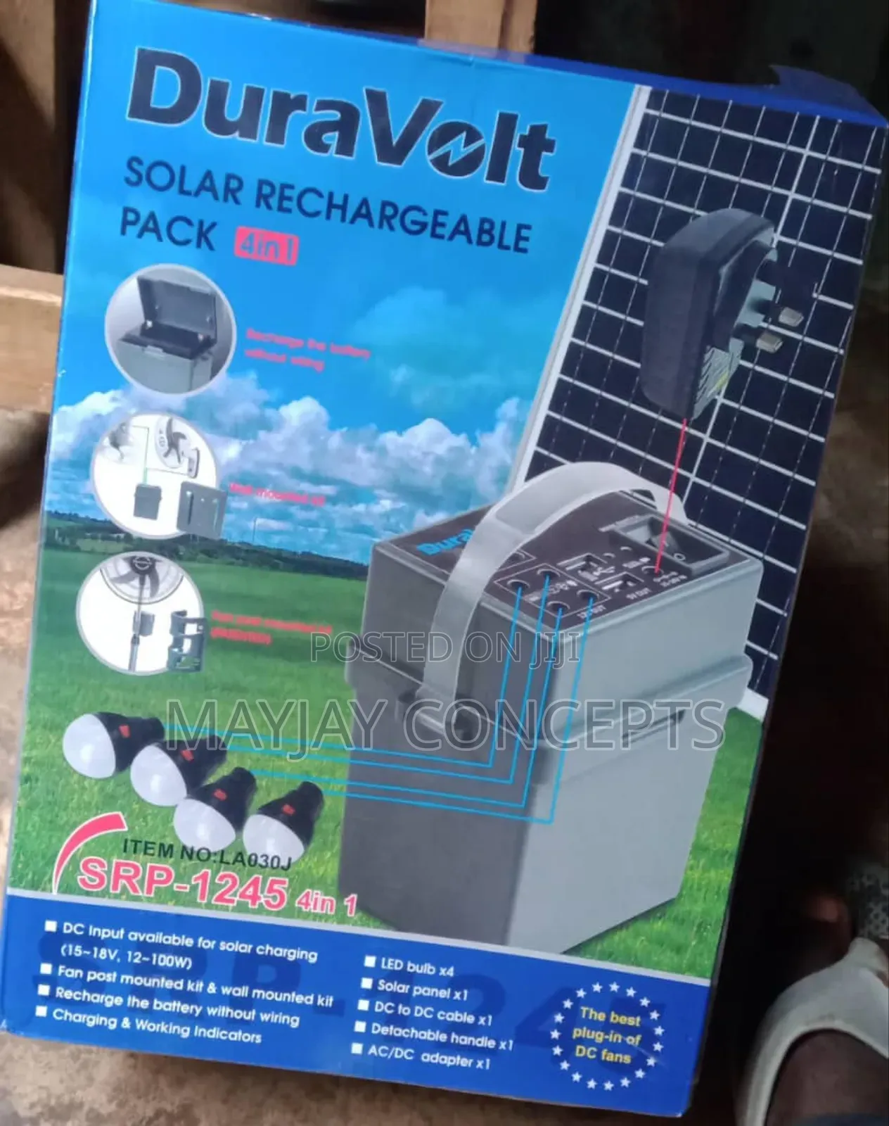 Duravolt 4in1 Solar Rechargeable Power Pack-4bulbs+USB Jack