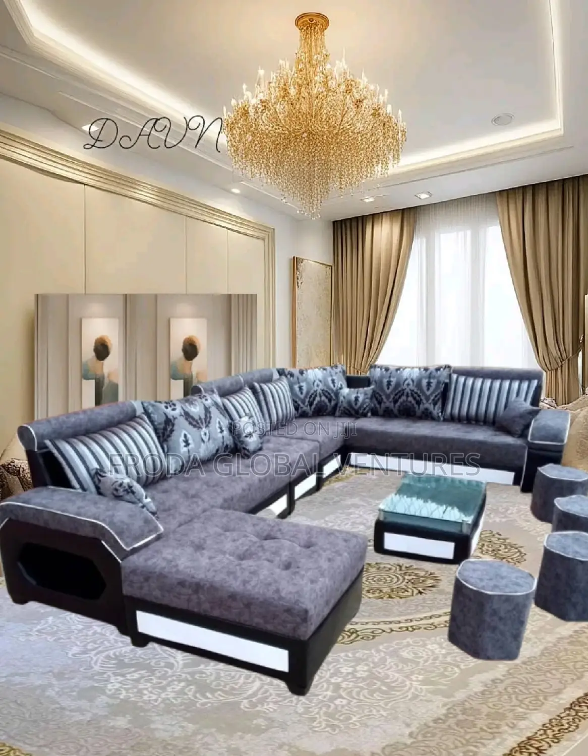 Set of 9 Seaters U-Shape Sofa Chairs With Table, Stools. Li1