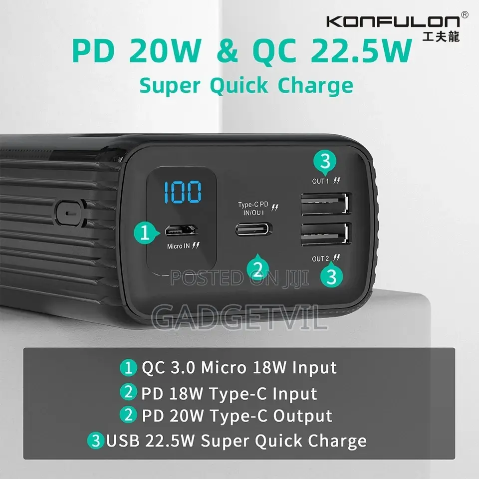50000mah 22.5W KONFULON Fast Charge Power Bank Real Capacity
