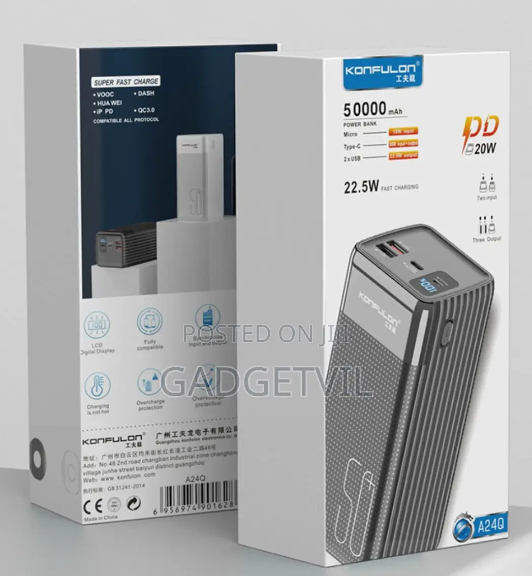 50000mah 22.5W KONFULON Fast Charge Power Bank Real Capacity