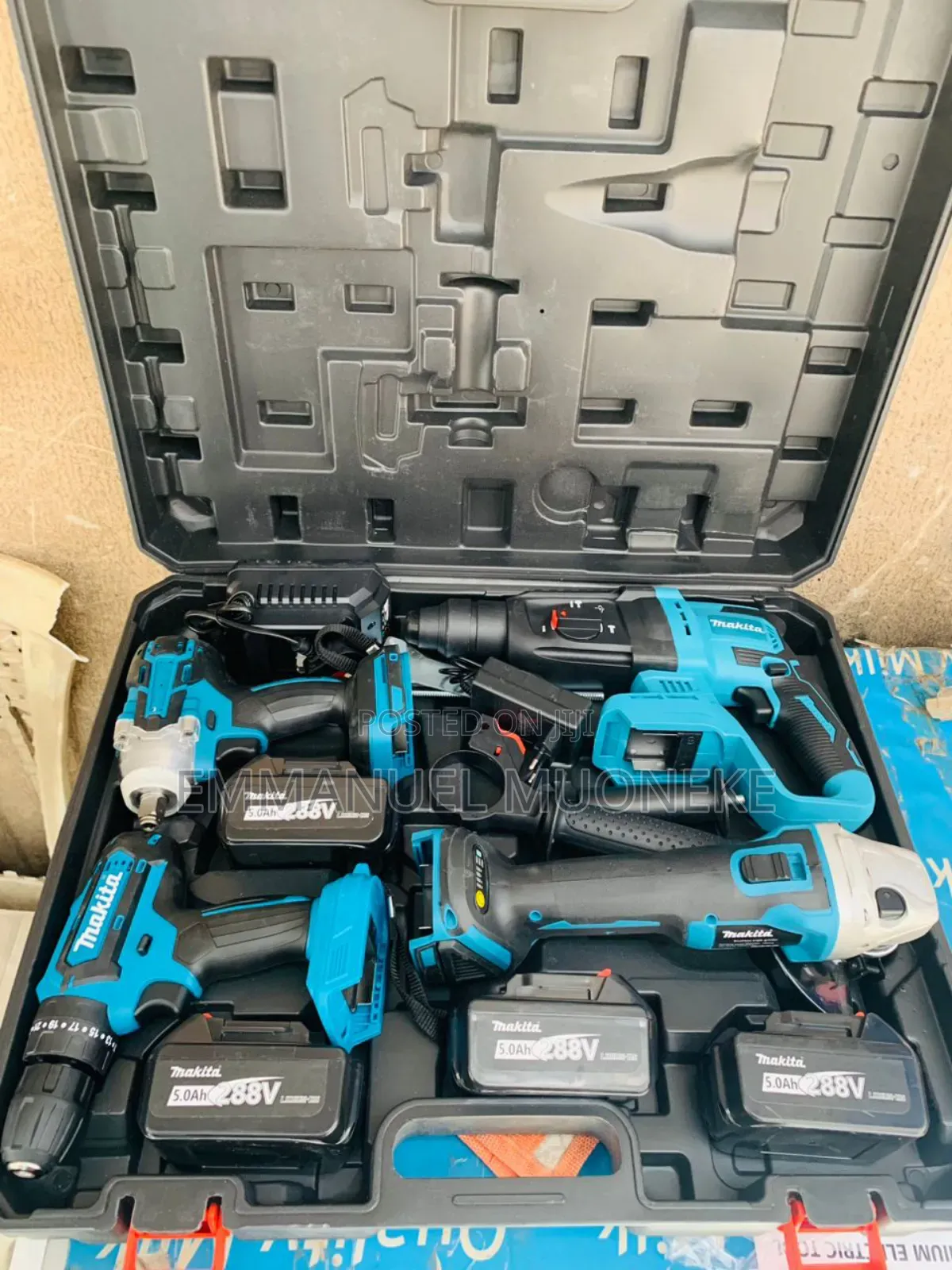 Combination of Hand Tools Drill and Hammer and Grinder