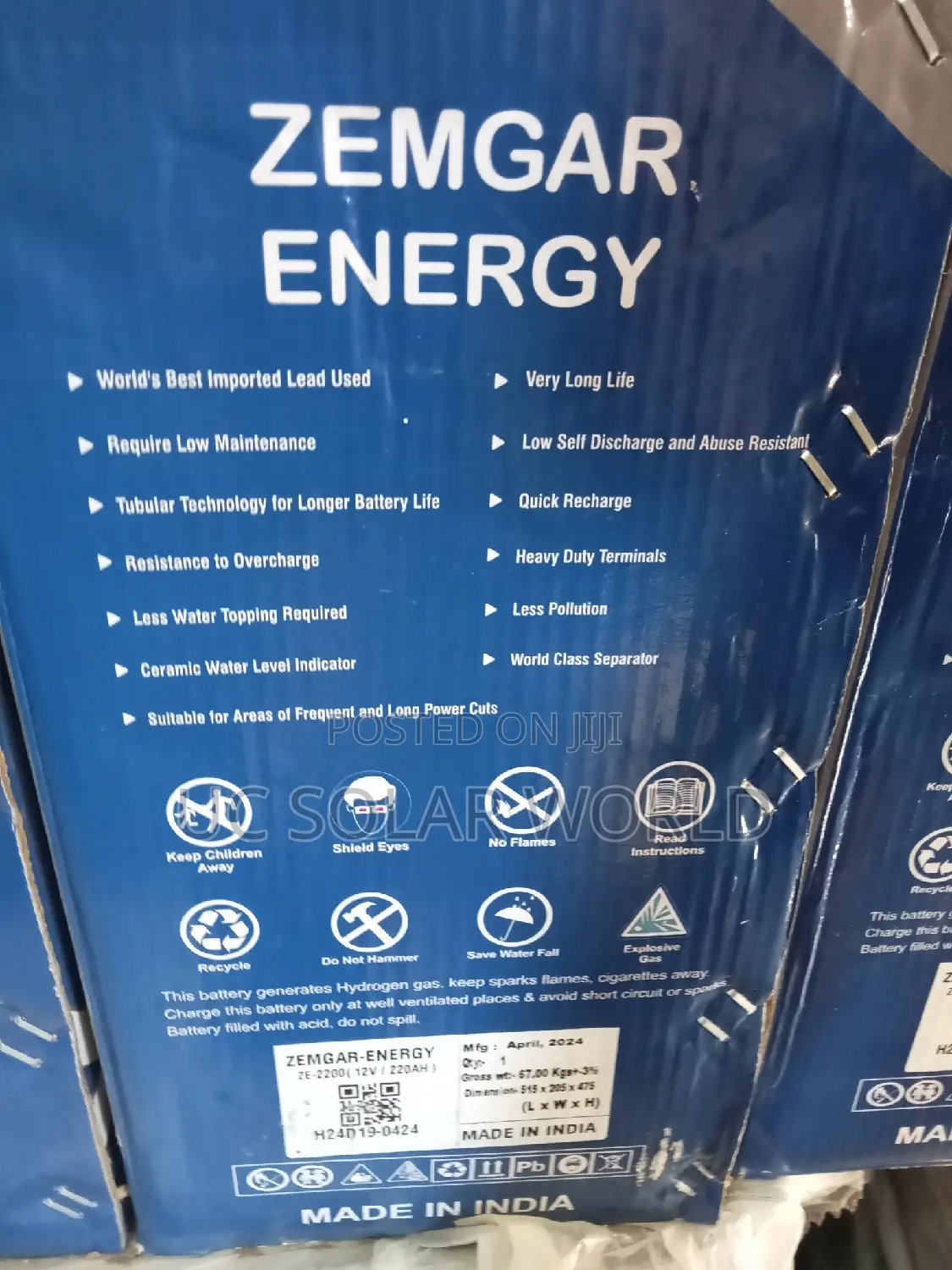 Zemgar Energy 220ah Tall Tubular Battery