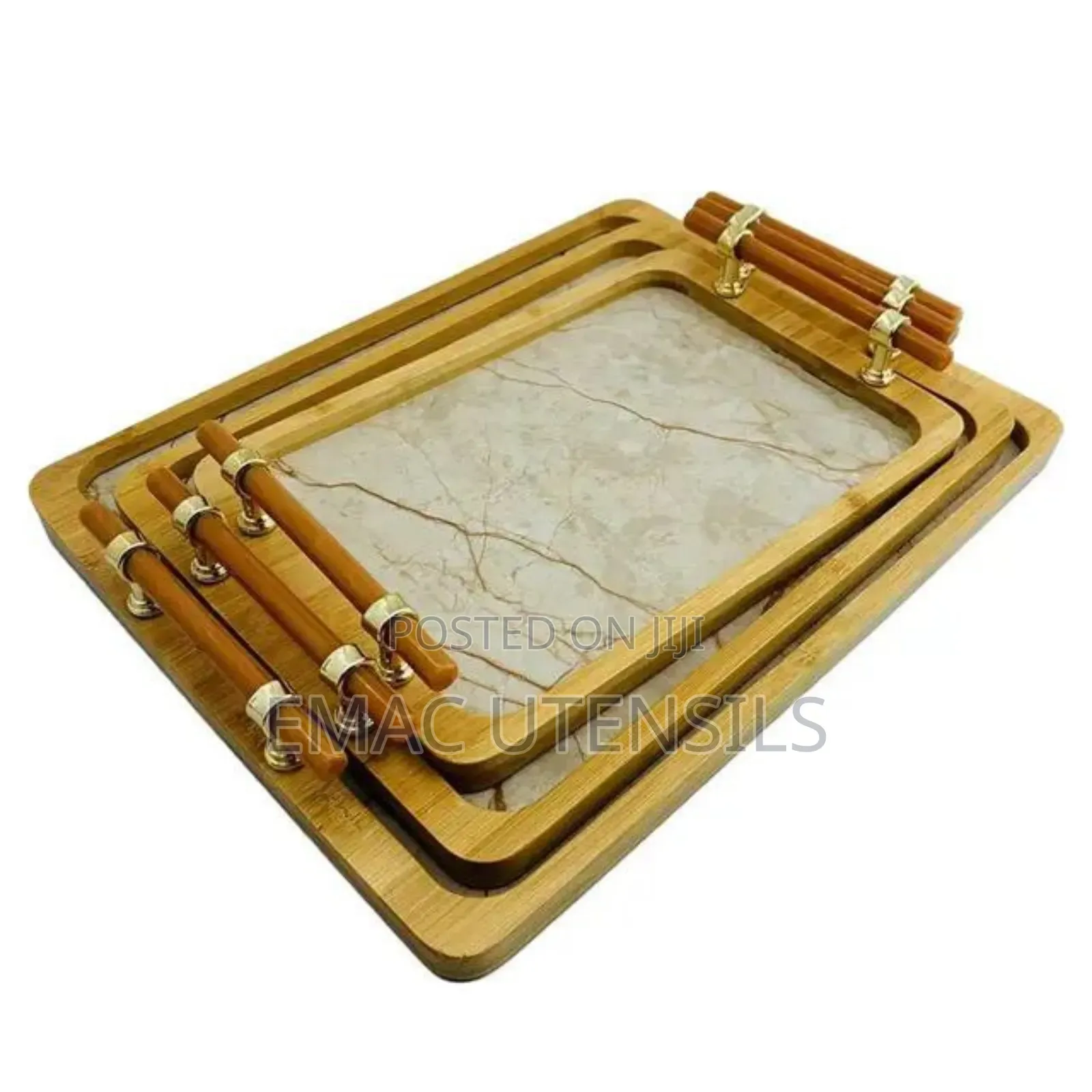 Luxury 3in1 Marble Texture Bamboo Wooden Tray Set