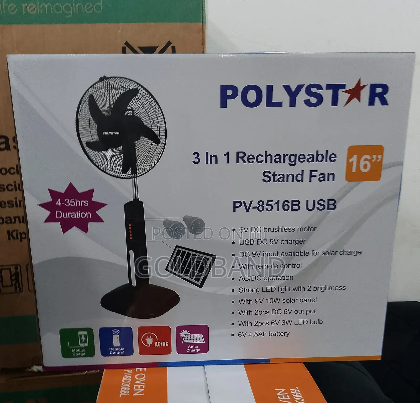 Best In 16" Polystar Rechargeable Standing Fan Pv-8516b