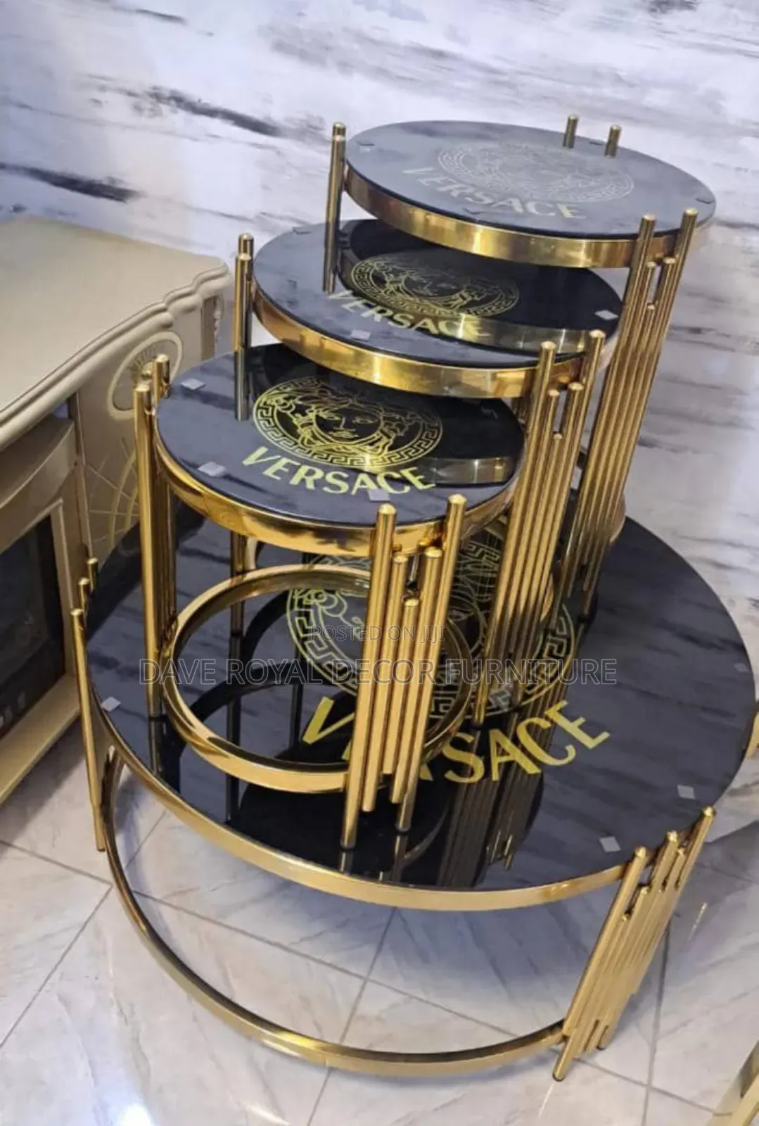 Glass Top Versace Center Table And Sides Stools.