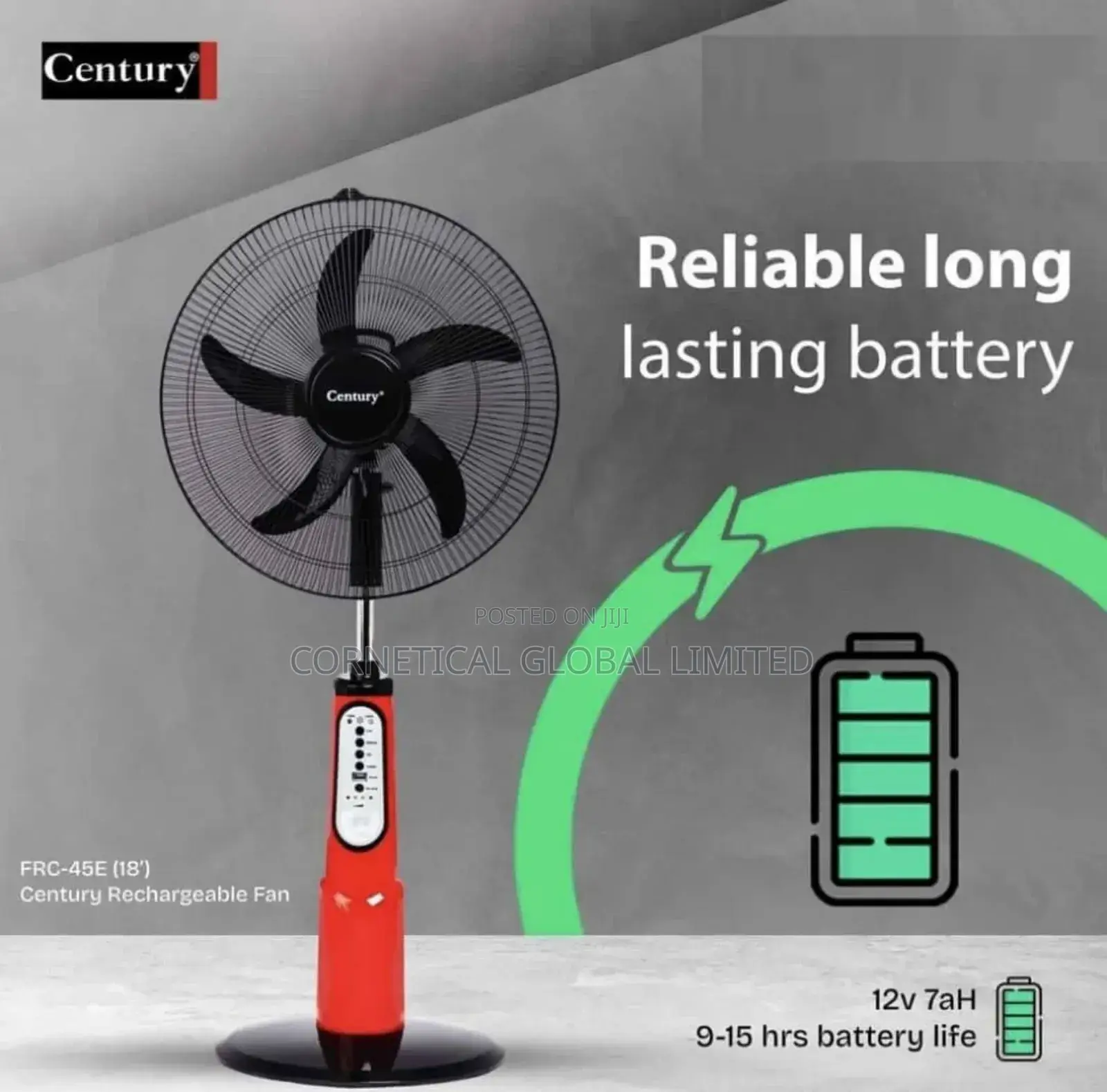 Century 18" Rechargeable Fan With Led Light