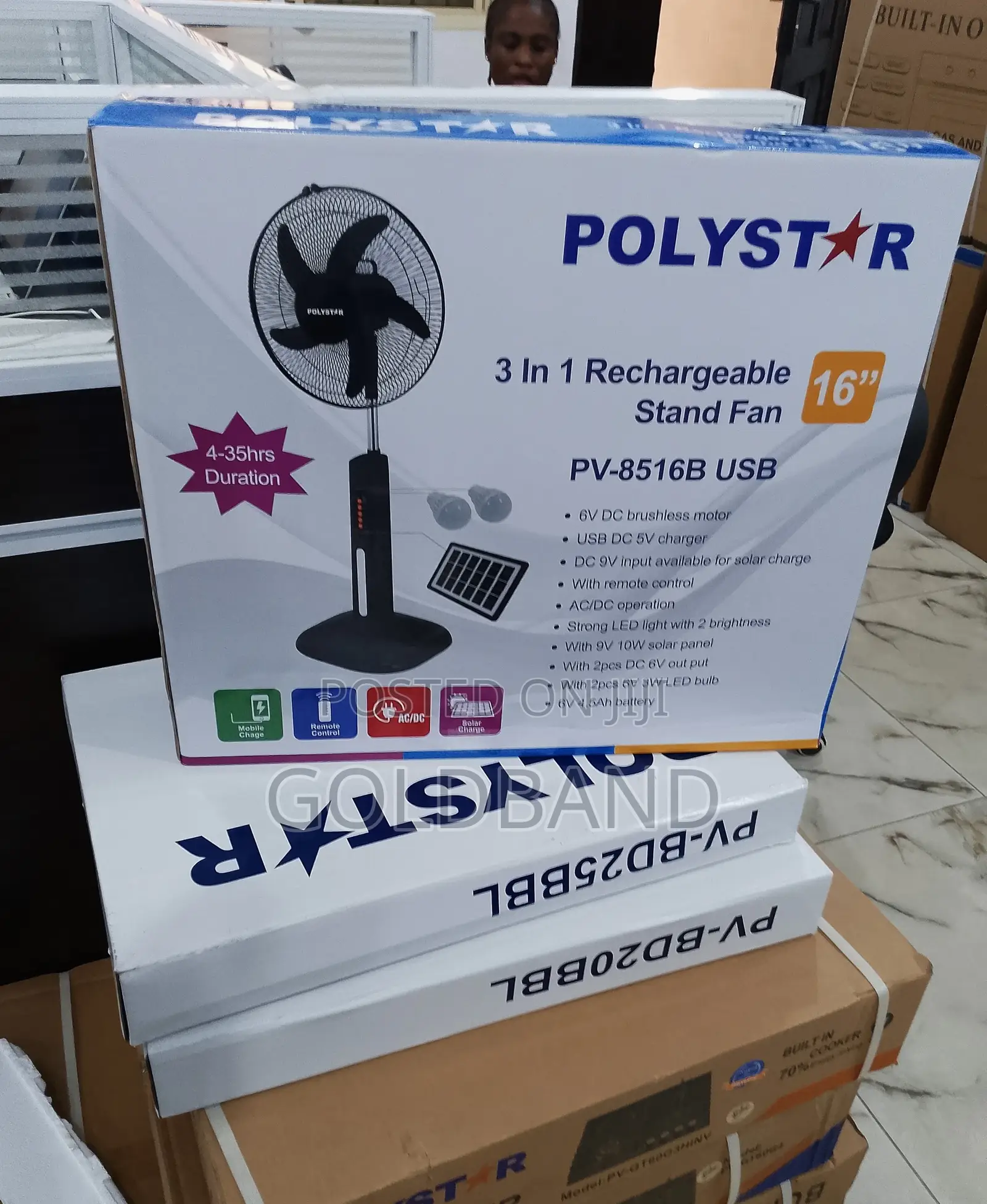 The Durable 16inches Polystar Rechargeble Standing Fan