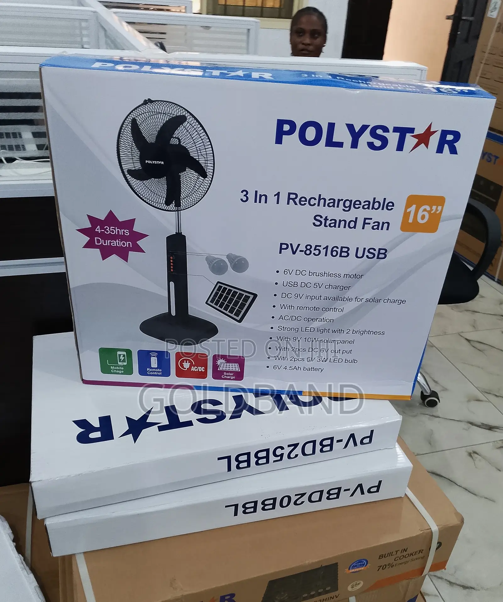 Most Efficient 16inches Polystar Rechargeble Standing Fan