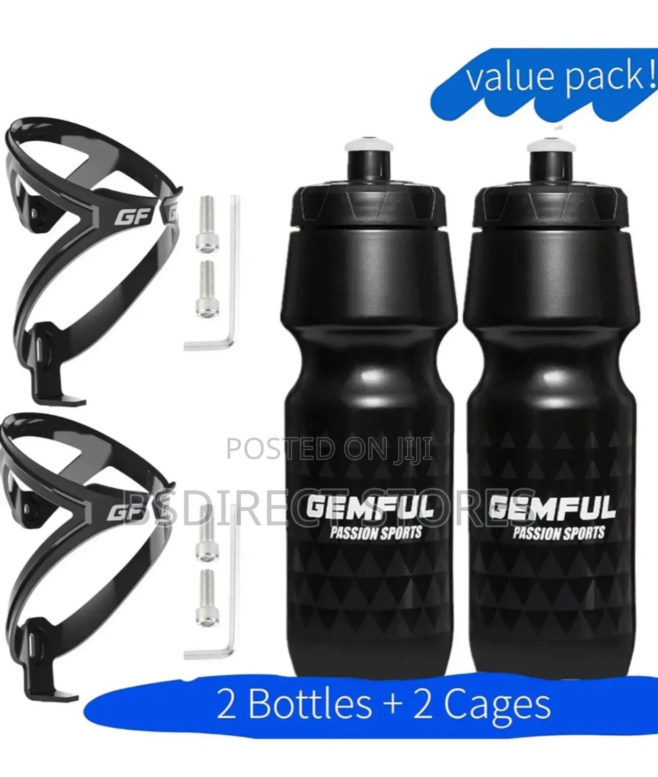 GEMFUL Bike Water Bottle With Cage (2 Bottles With 2 Holders