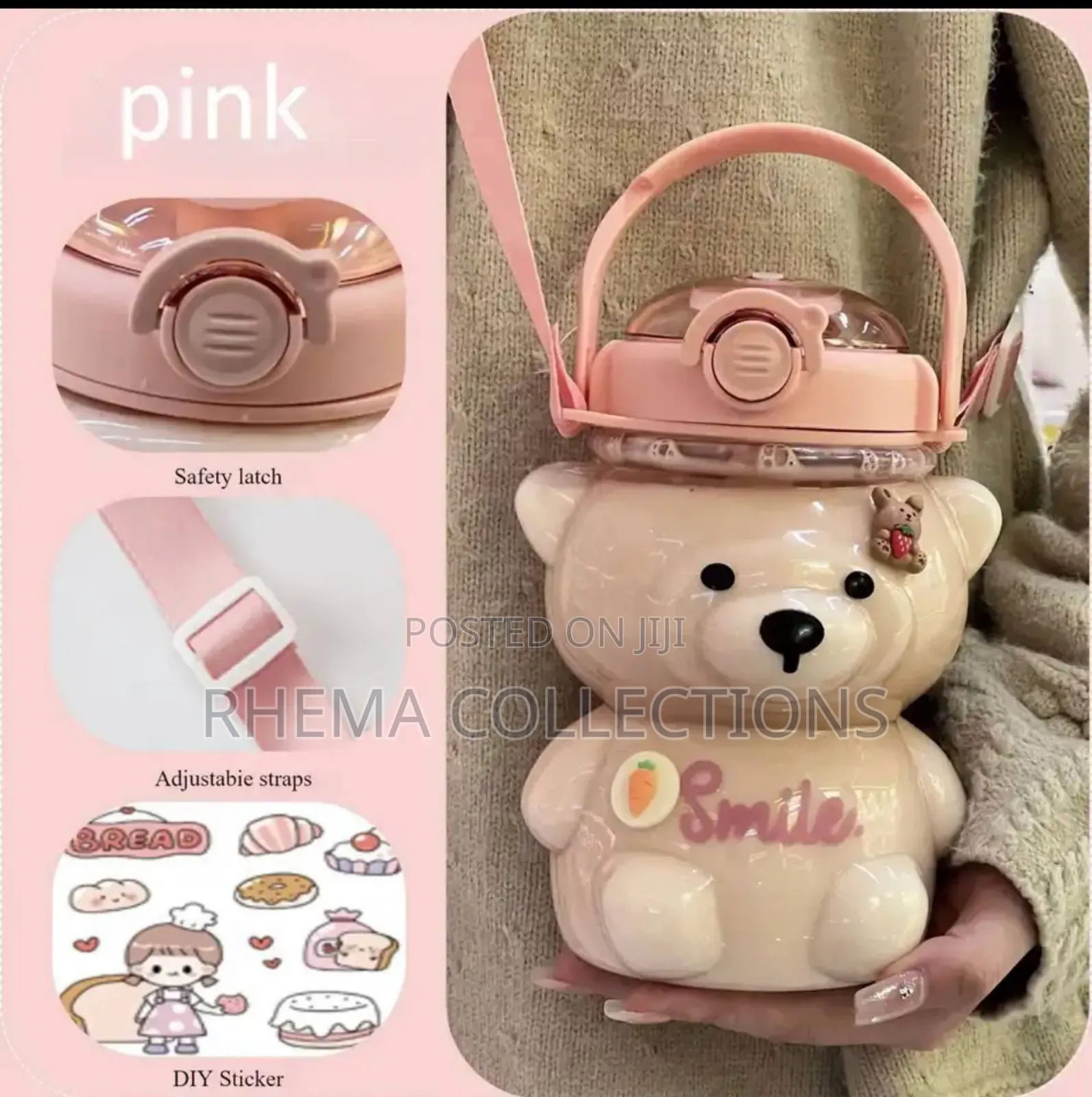 1000ml/1litre Bear Water Bottle With Straw