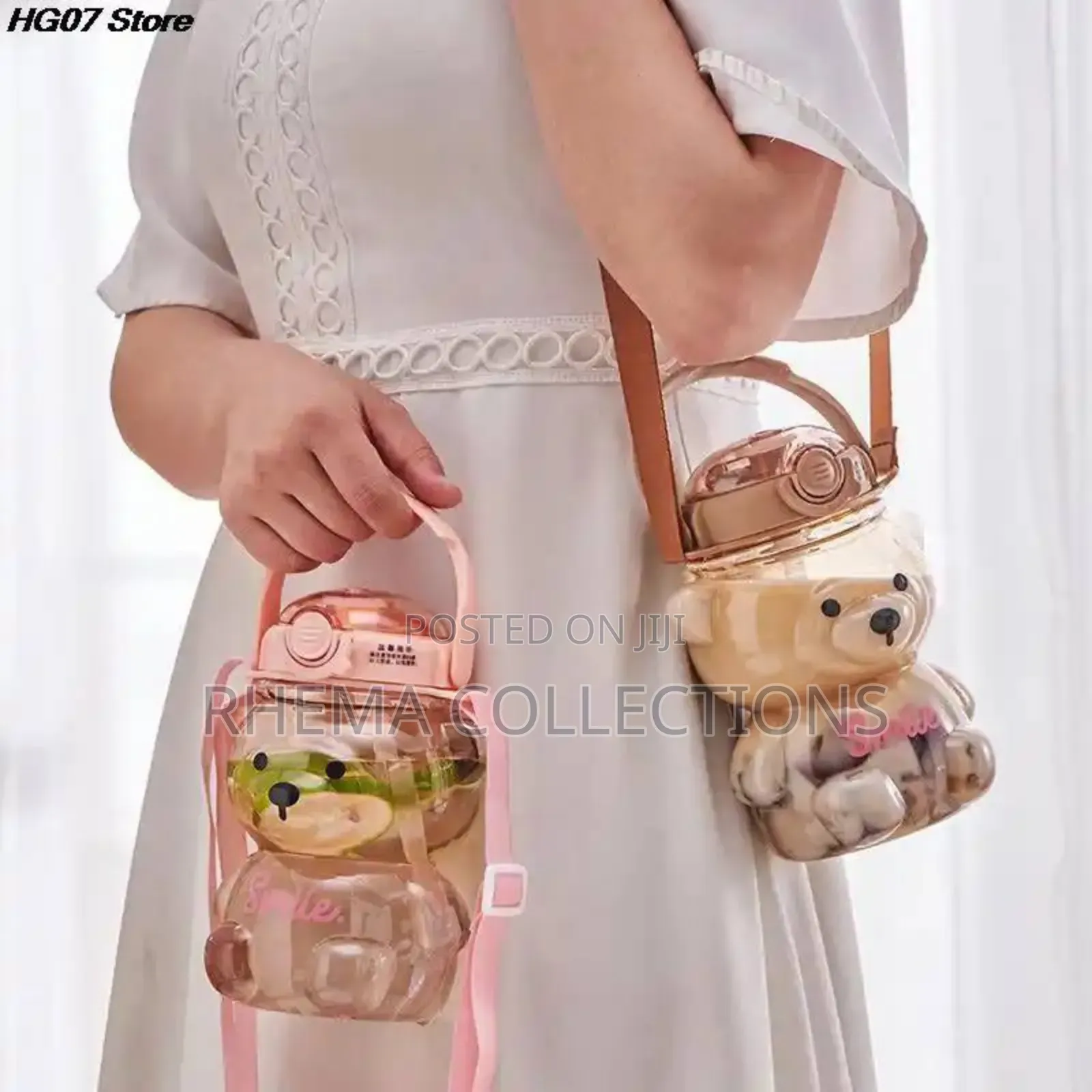 1000ml/1litre Bear Water Bottle With Straw
