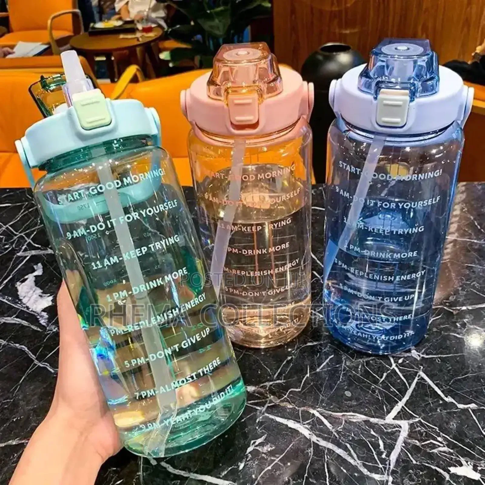 2000ml/2l Motivational Water Bottle With Straw