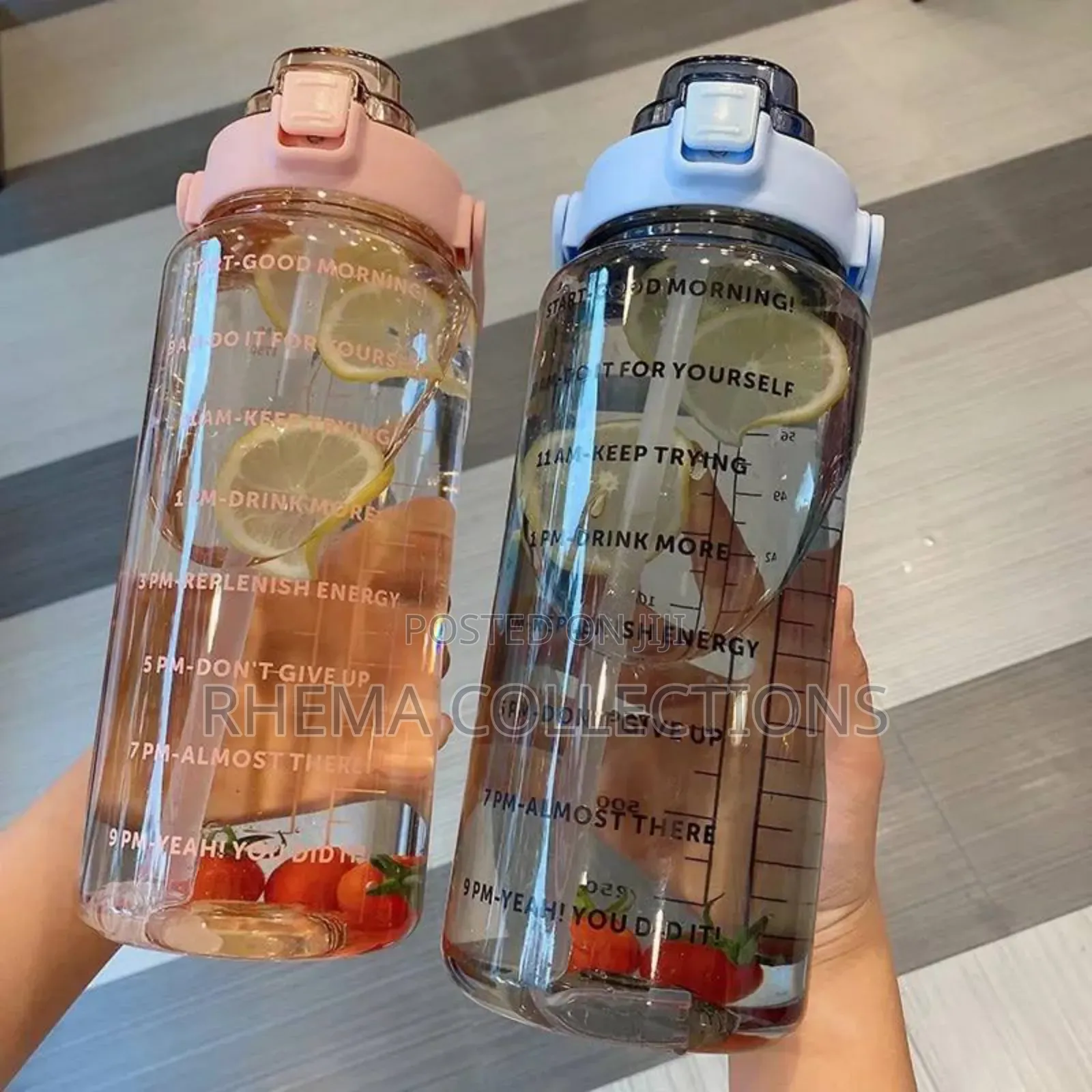 2000ml/2l Motivational Water Bottle With Straw