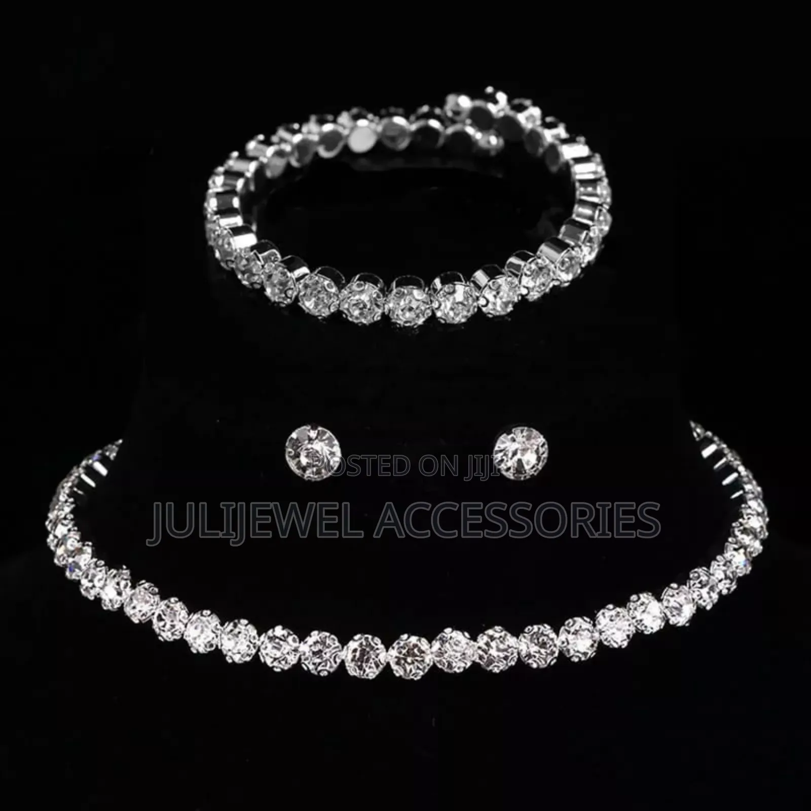 Tennis Necklace, Earrings and Bangle Set