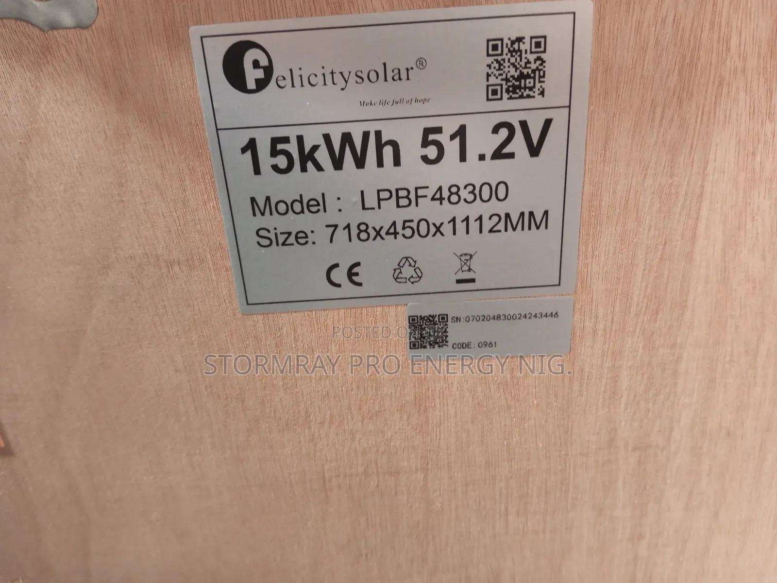 15kwh 51.2v Felicity Lithium Battery.