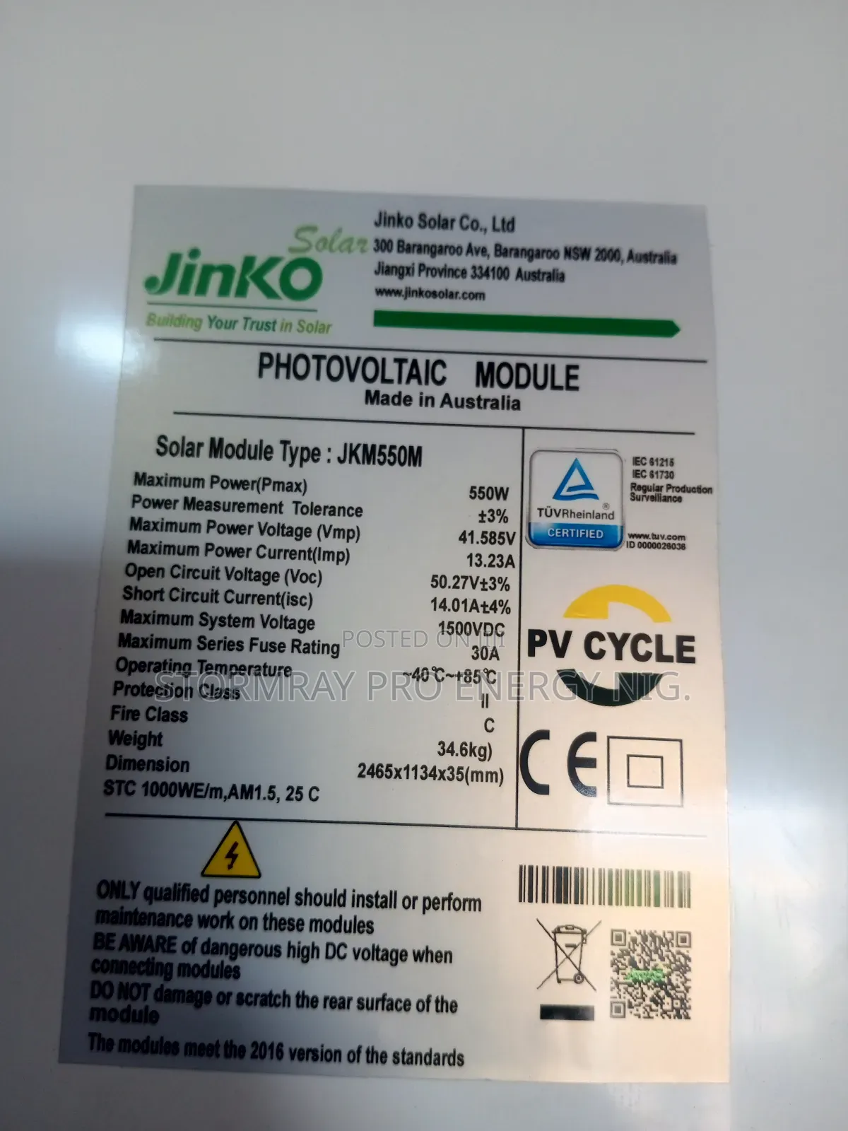 Jinko 550w Solar Panels Available