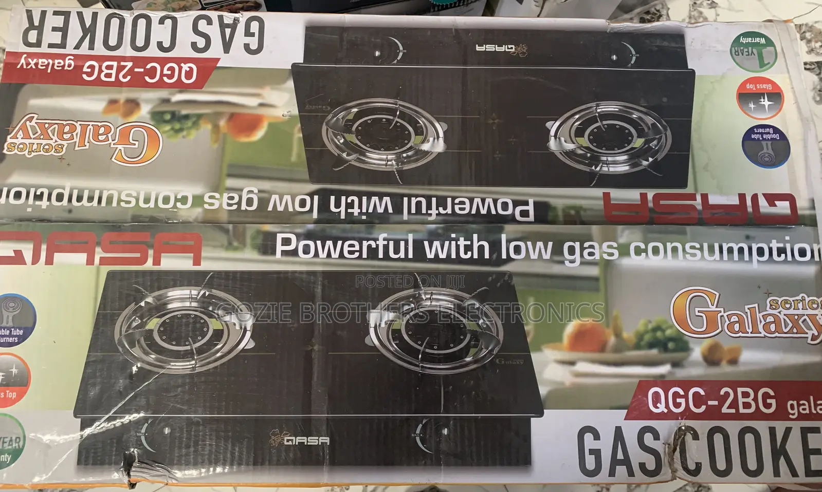 Qasa 2 Burner Gas Cooker (Glass Top) With Automatic Ignition