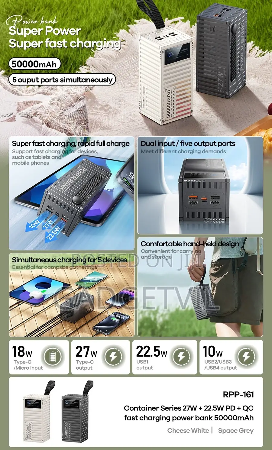 50000mah 22.5W+27W QC+PD Fast Charging Power Bank